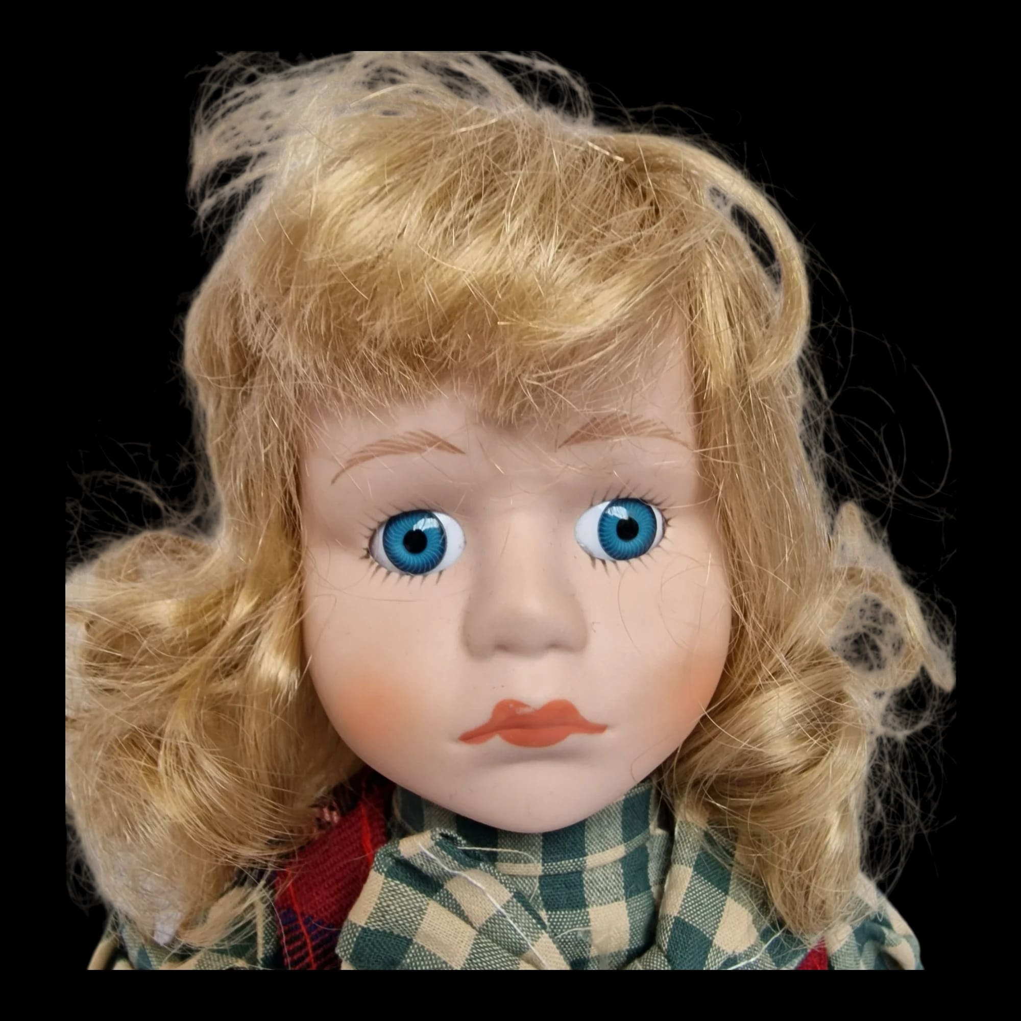 Porcelain Doll Female Tartan Coat Display Stand Removeable