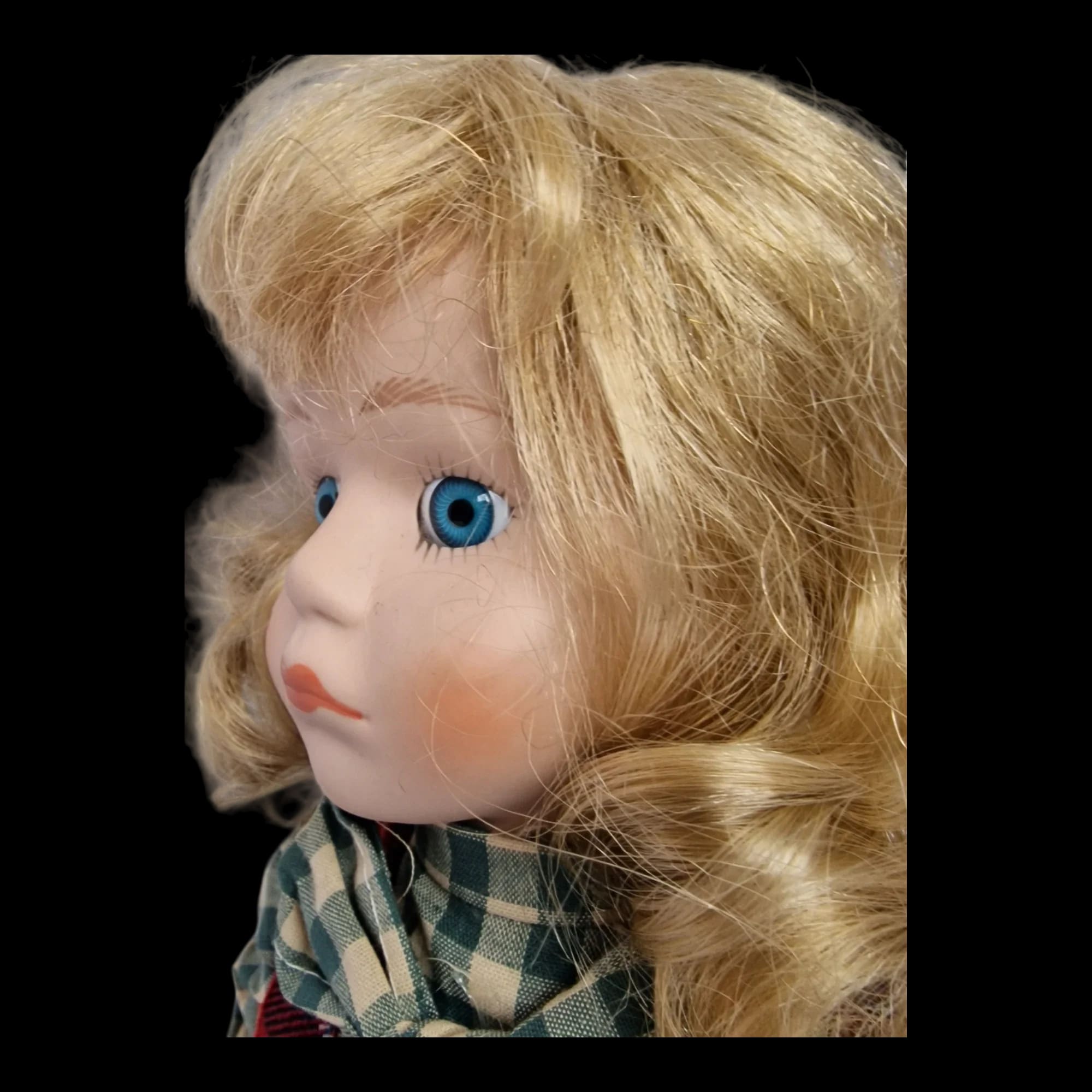 Porcelain Doll Female Tartan Coat Display Stand Removeable