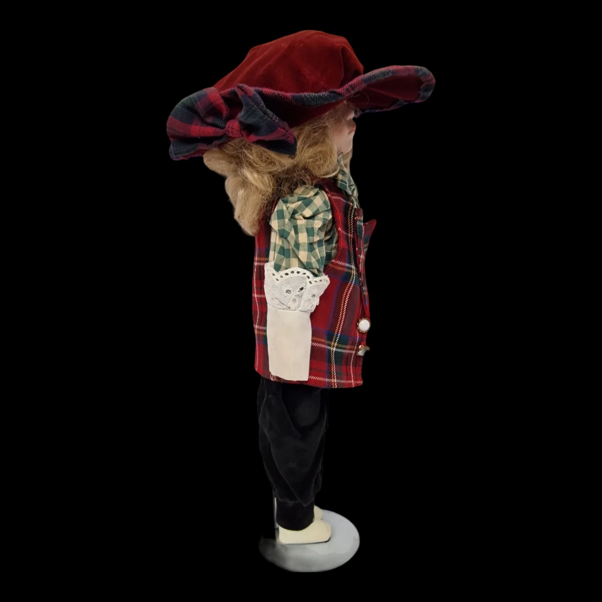 Porcelain Doll Female Tartan Coat Display Stand Removeable
