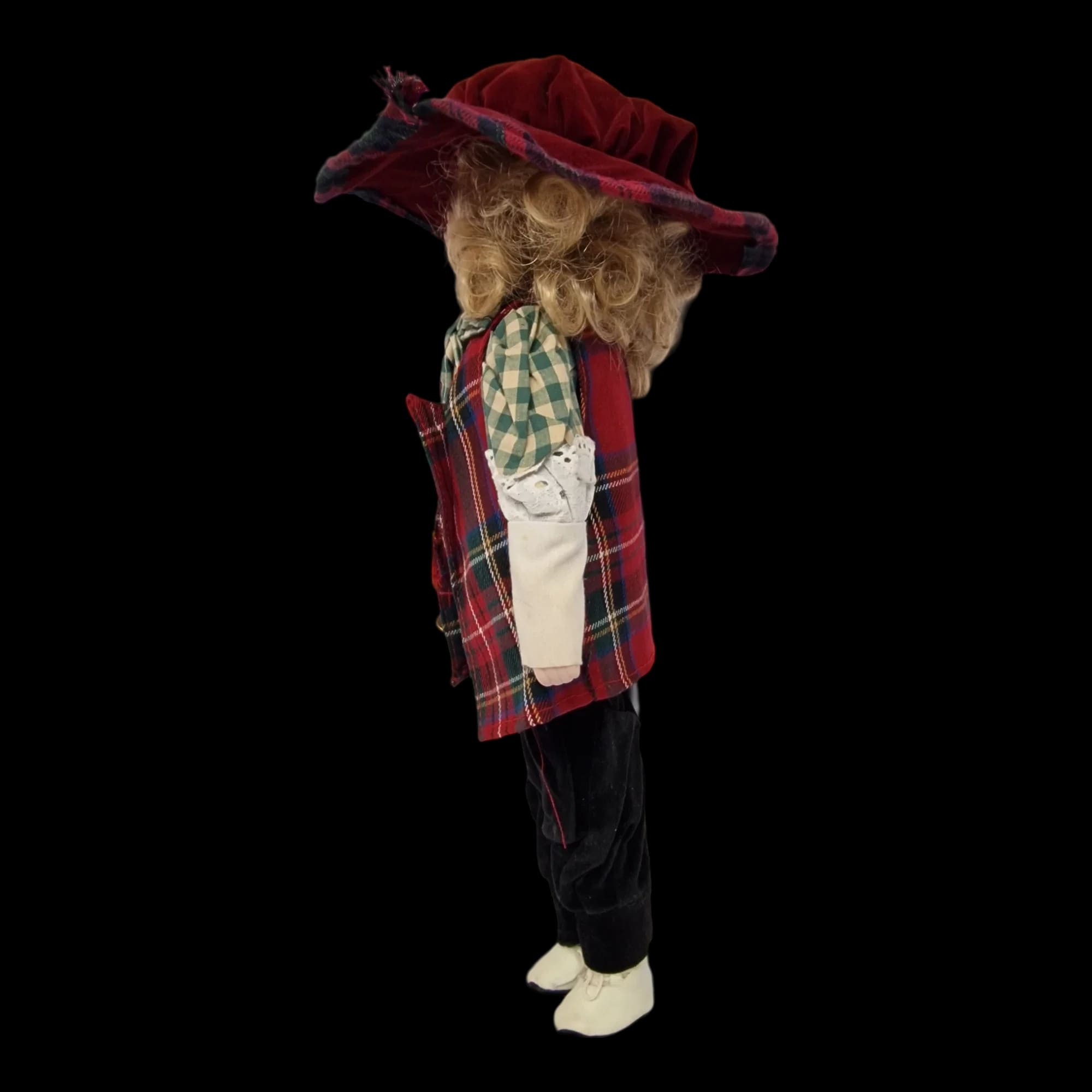 Porcelain Doll Female Tartan Coat Display Stand Removeable
