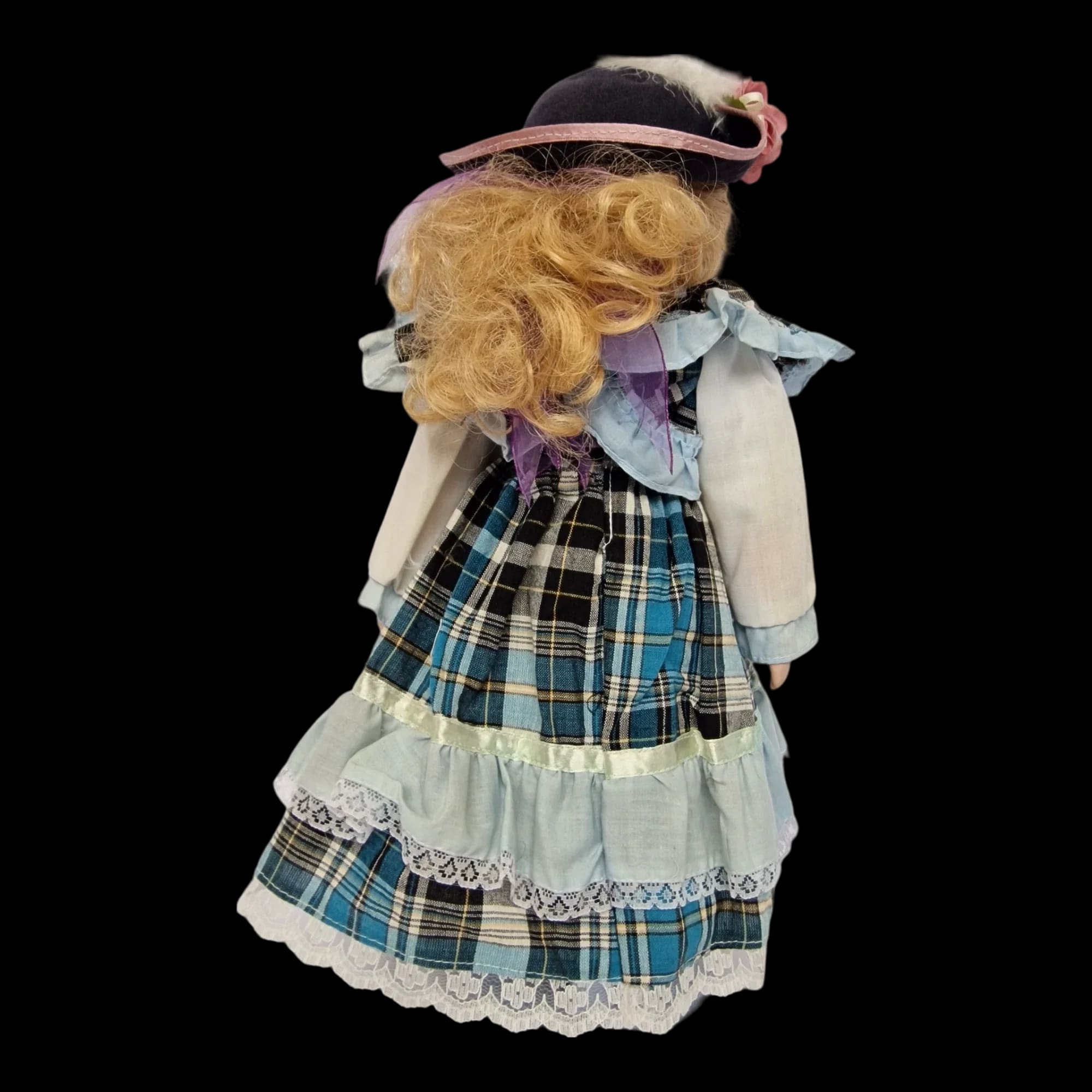 Porcelain Doll Female Tartan Dress Display Stand Removeable