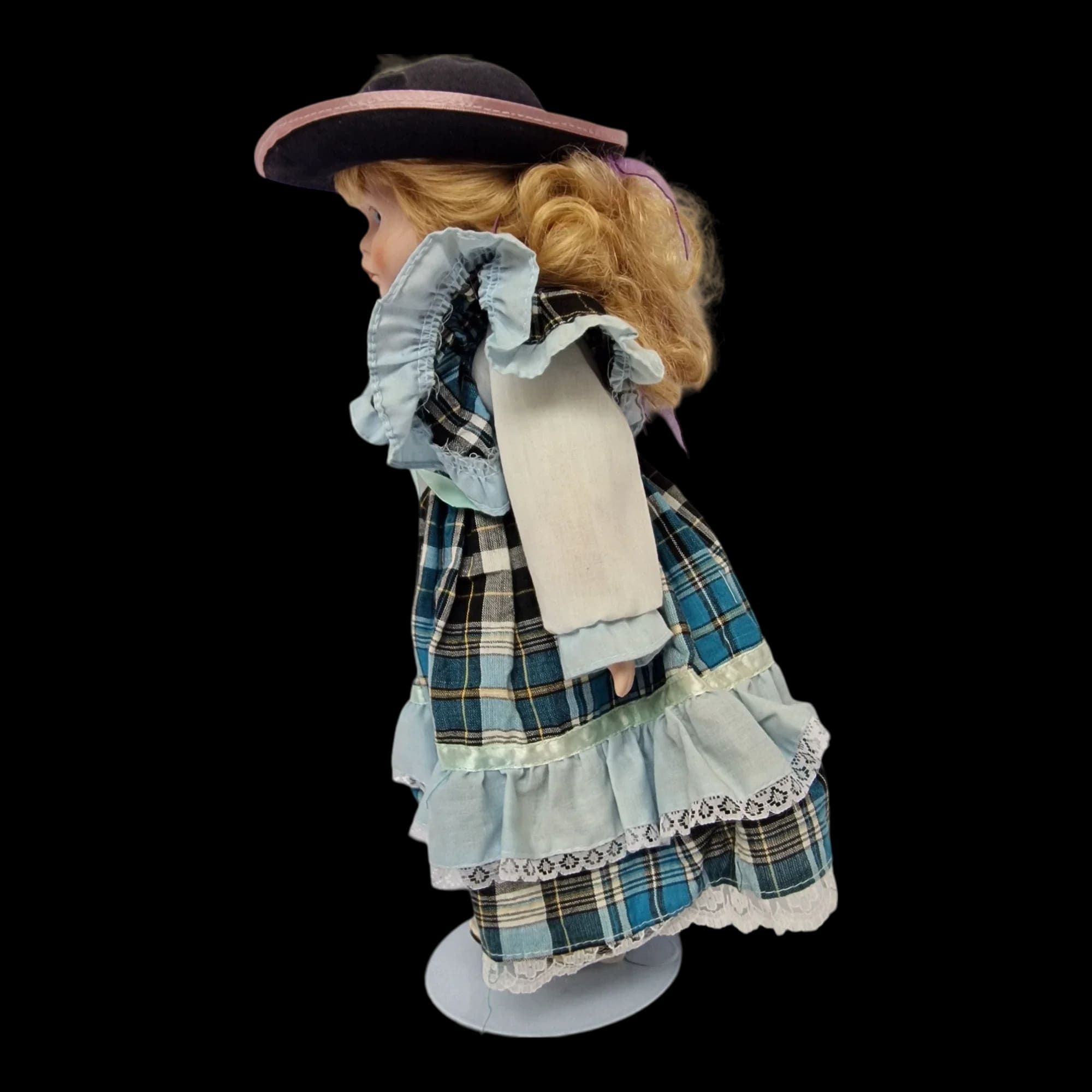Porcelain Doll Female Tartan Dress Display Stand Removeable