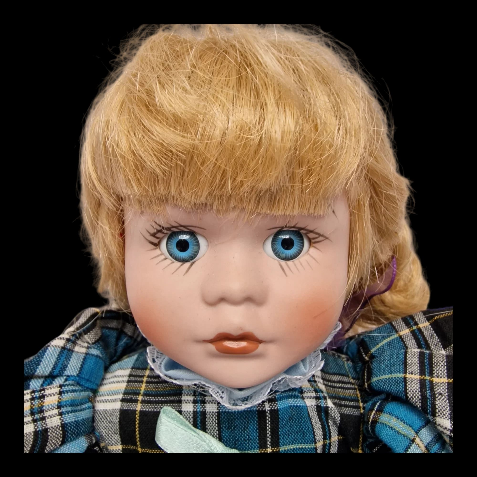 Porcelain Doll Female Tartan Dress Display Stand Removeable