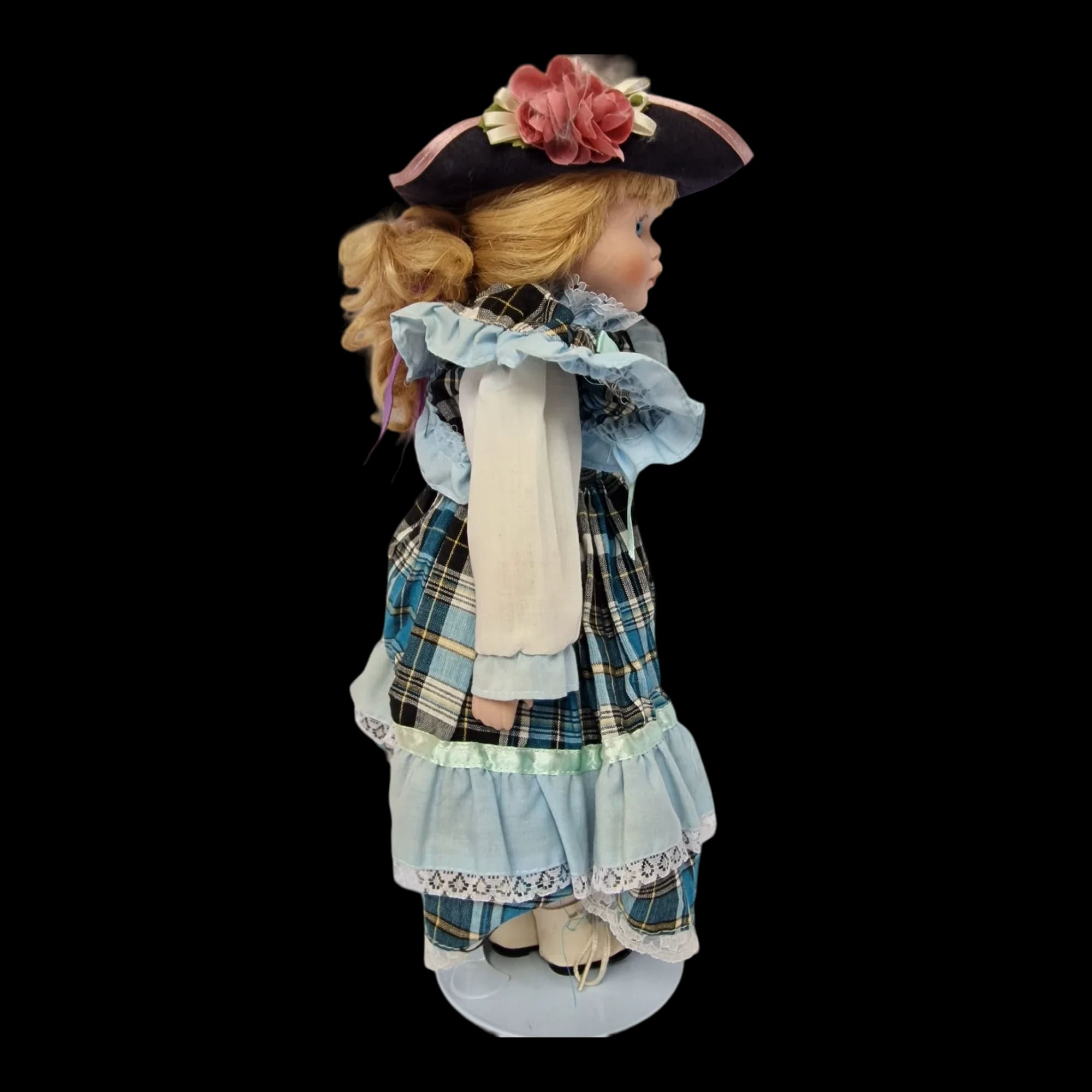 Porcelain Doll Female Tartan Dress Display Stand Removeable