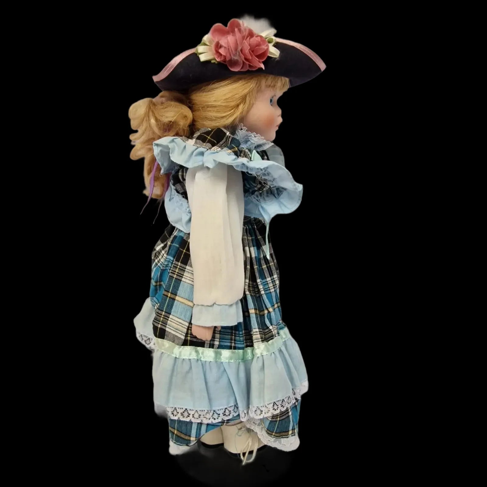 Porcelain Doll Female Tartan Dress Display Stand Removeable
