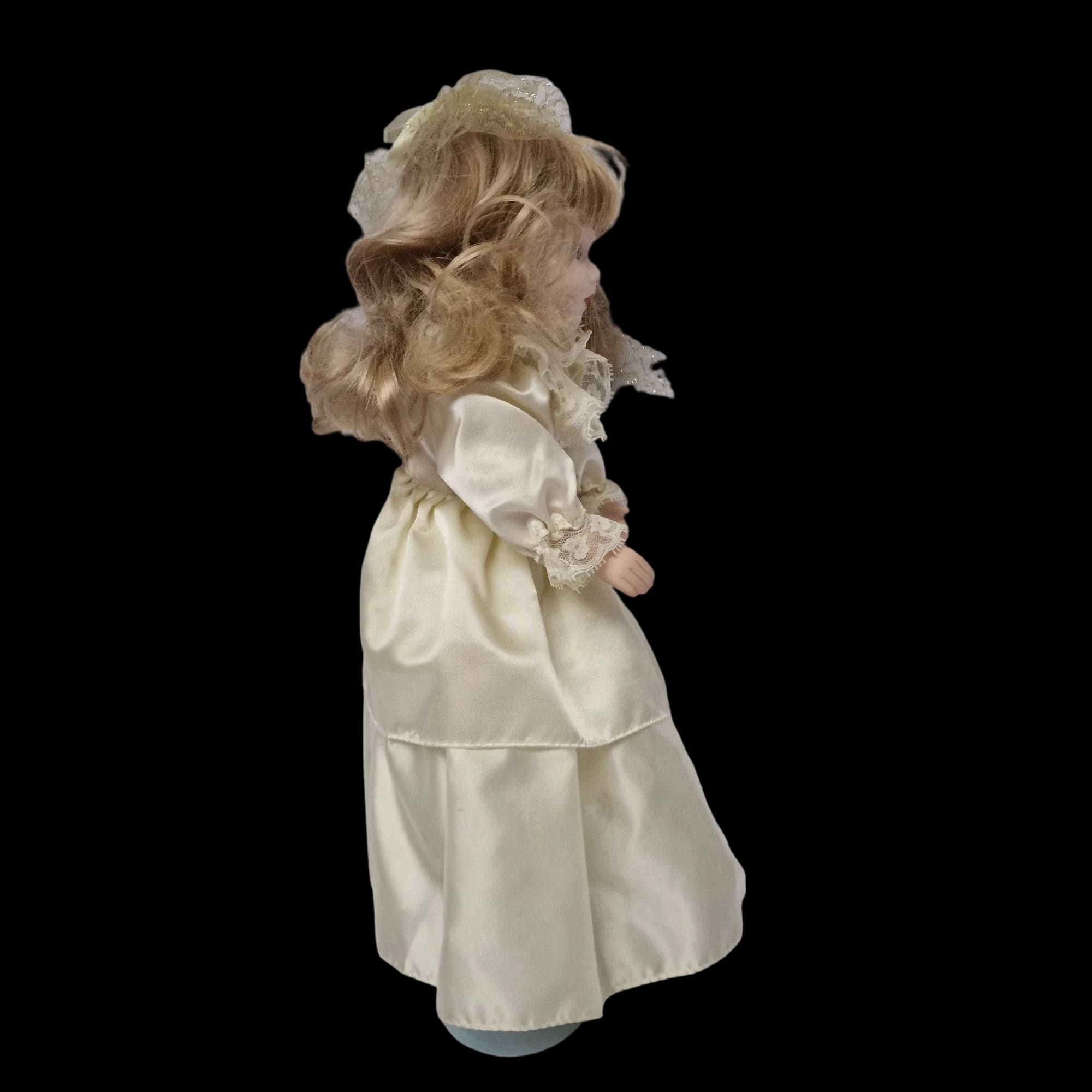 Porcelain Doll Female White Dress And Stand Removeable