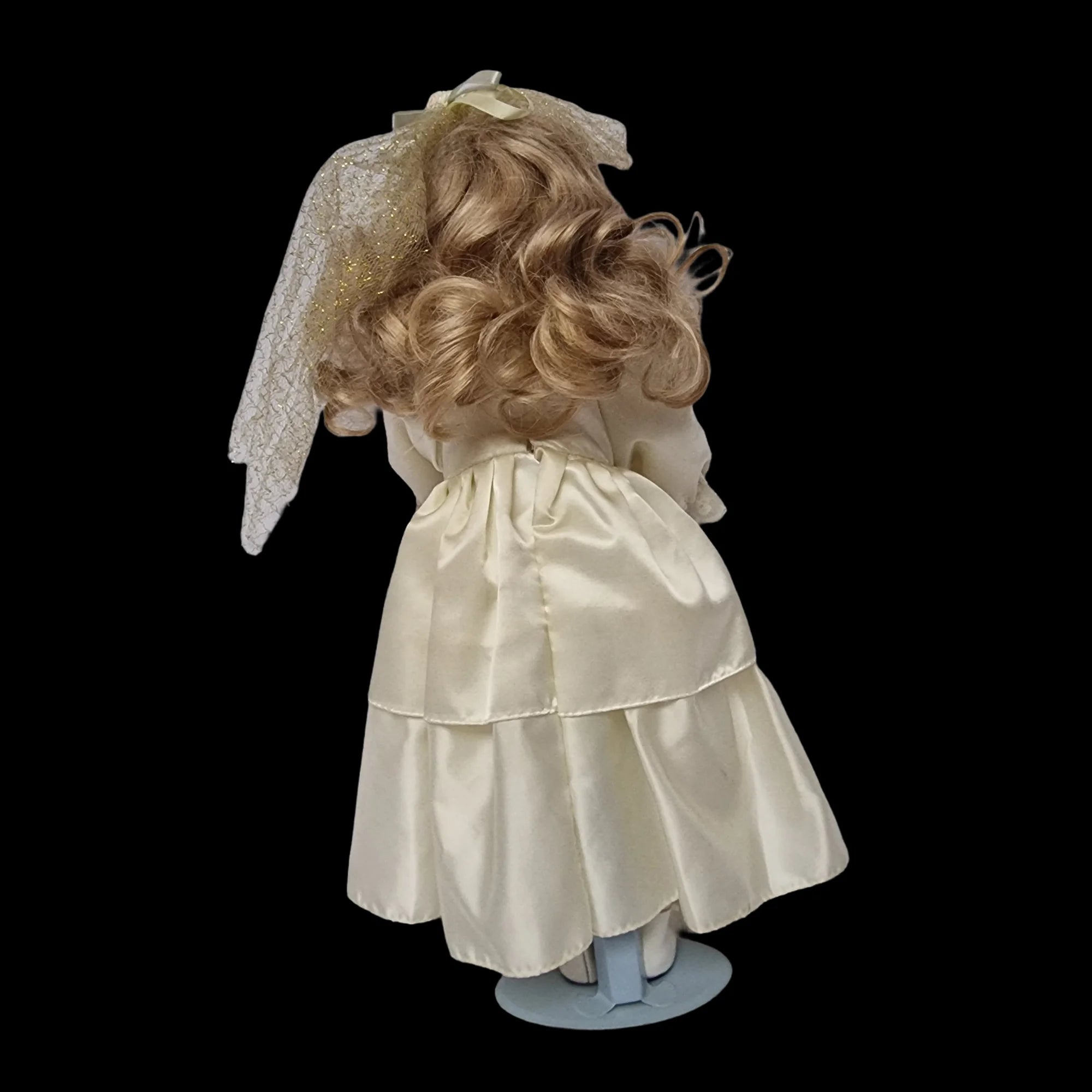 Porcelain Doll Female White Dress And Stand Removeable
