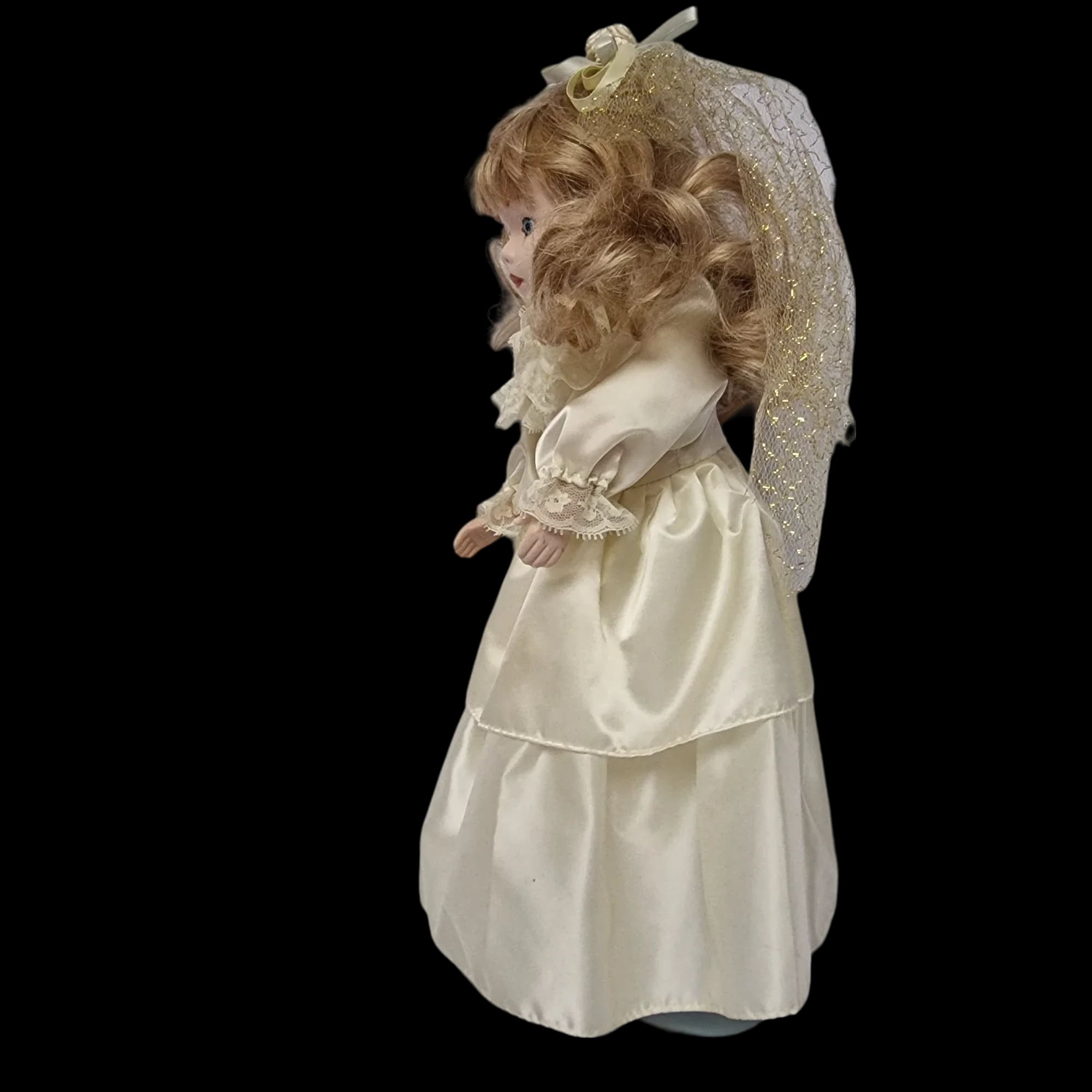 Porcelain Doll Female White Dress And Stand Removeable