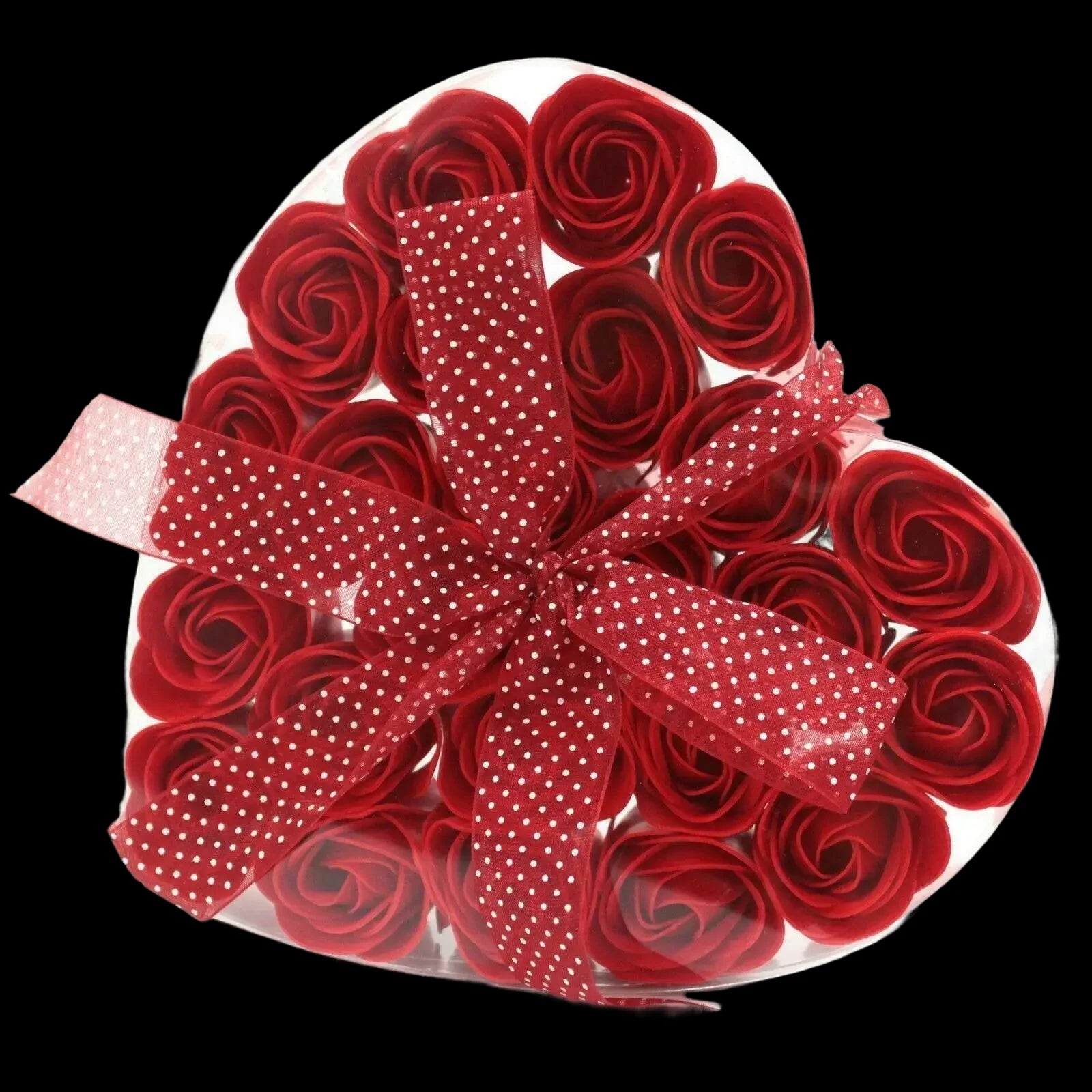 Red Soap Rose Flowers Heart Shaped Box Ribbon Gift - Bath &