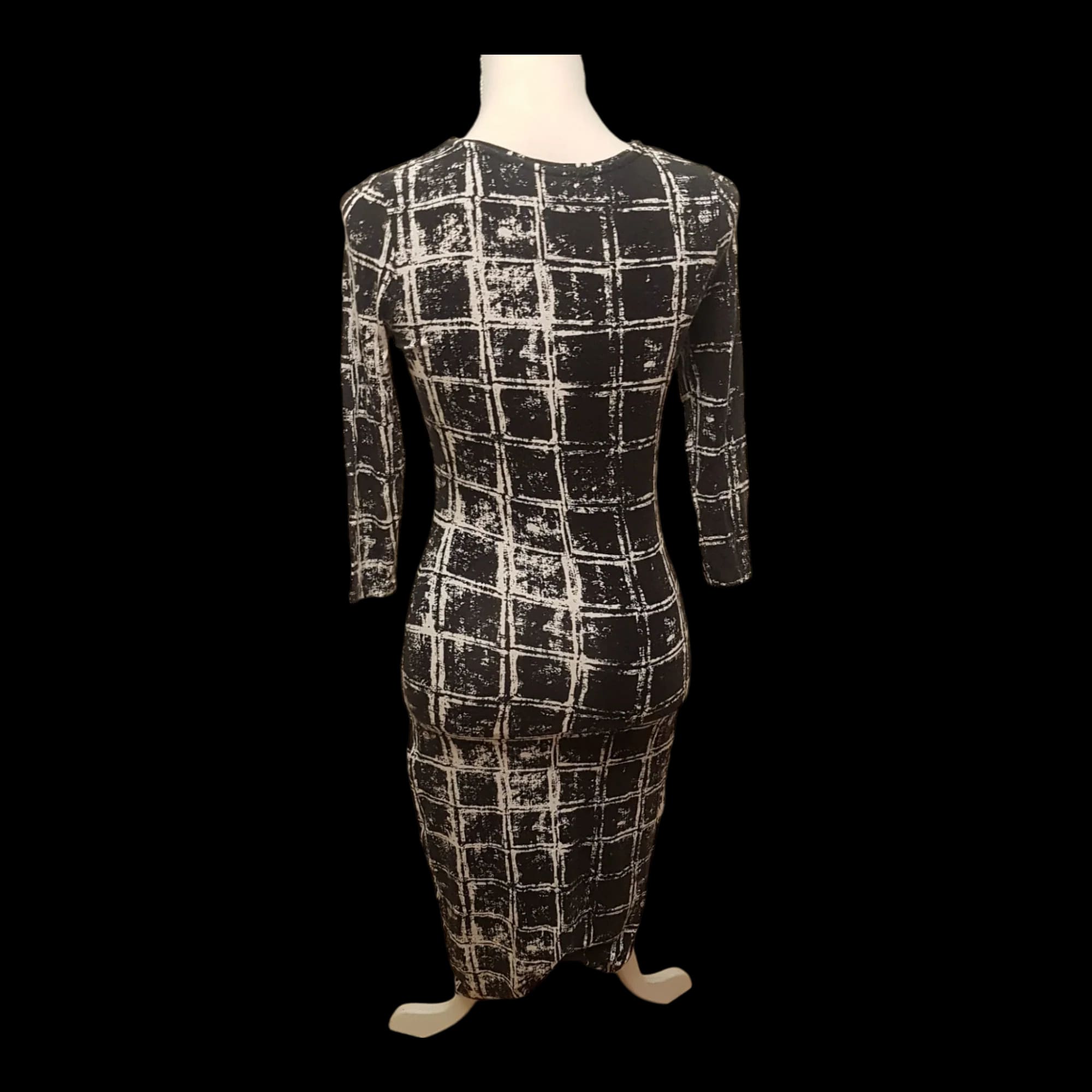 River Island Black White Square Pattern Long Sleeve Bodycon