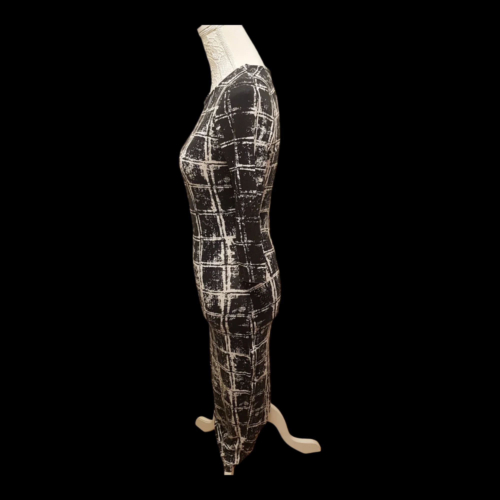 River Island Black White Square Pattern Long Sleeve Bodycon