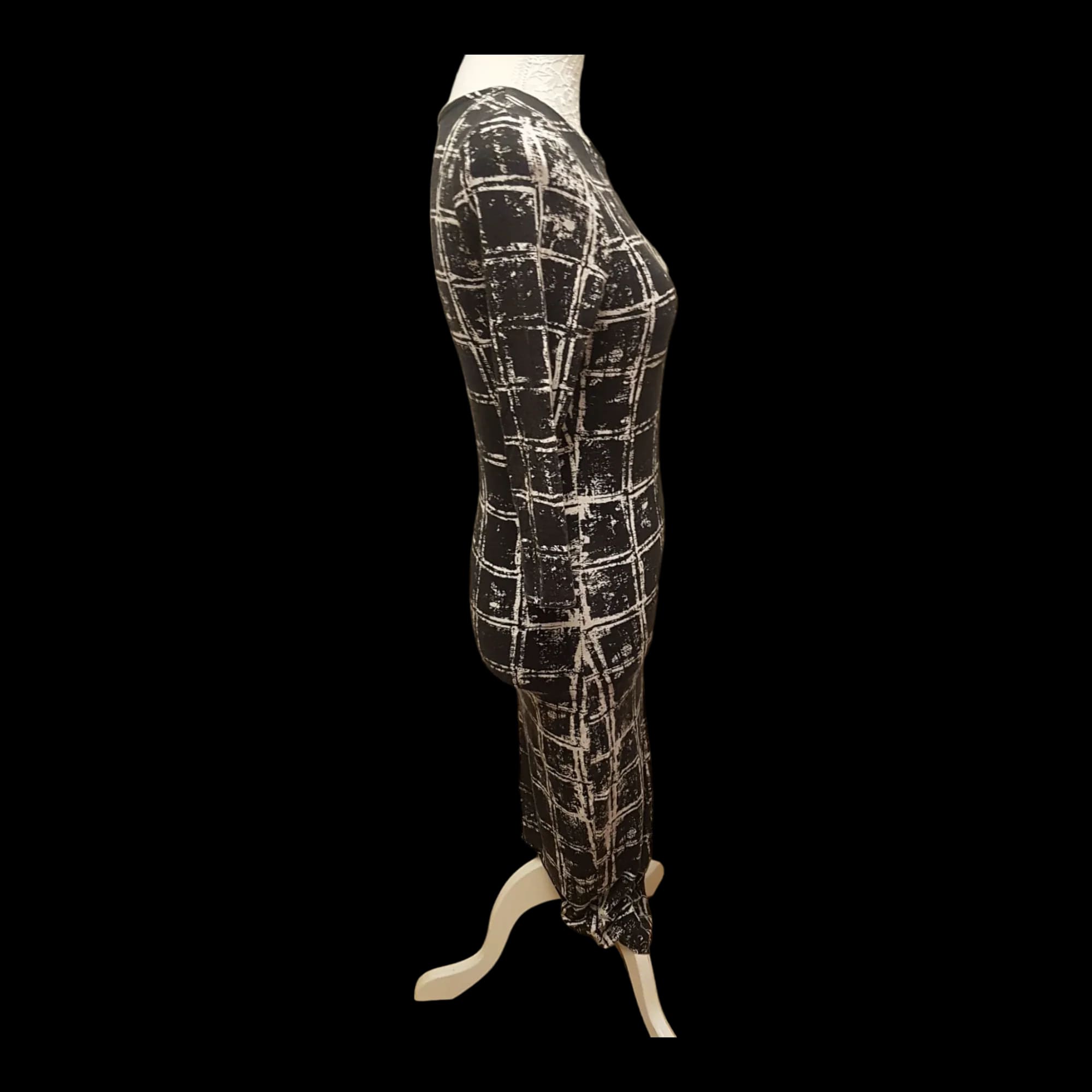 River Island Black White Square Pattern Long Sleeve Bodycon