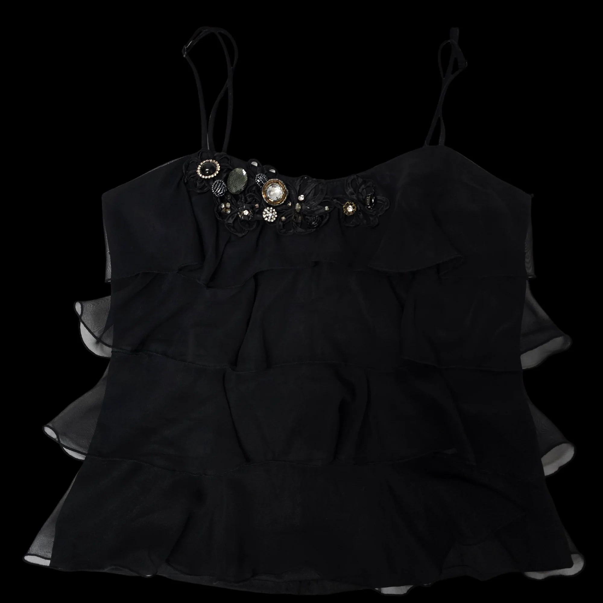 River Island Womens Black Ruffle Camisole Party Top UK 12