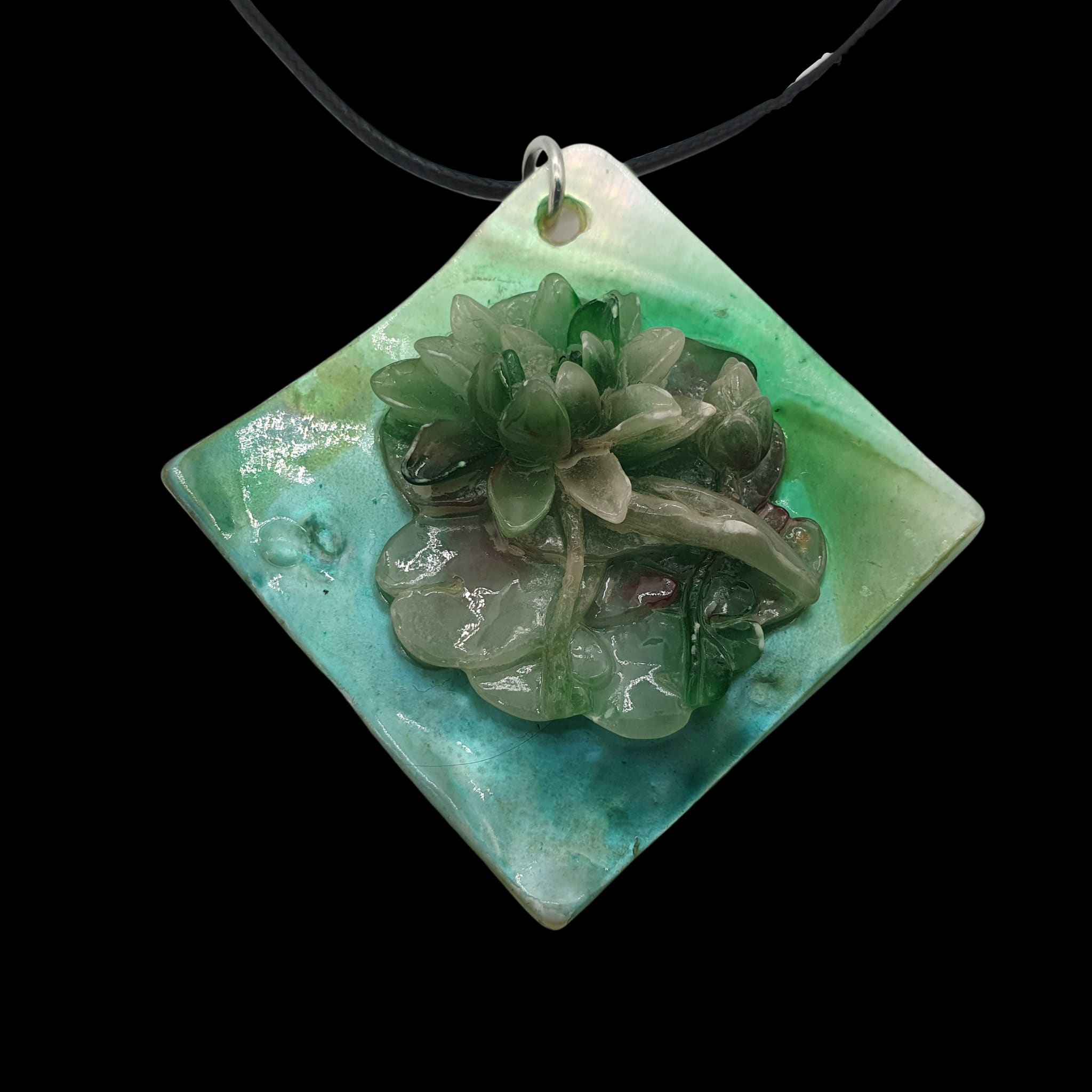 Shell Floral Necklace 3d Green Pendant Charm Handmade