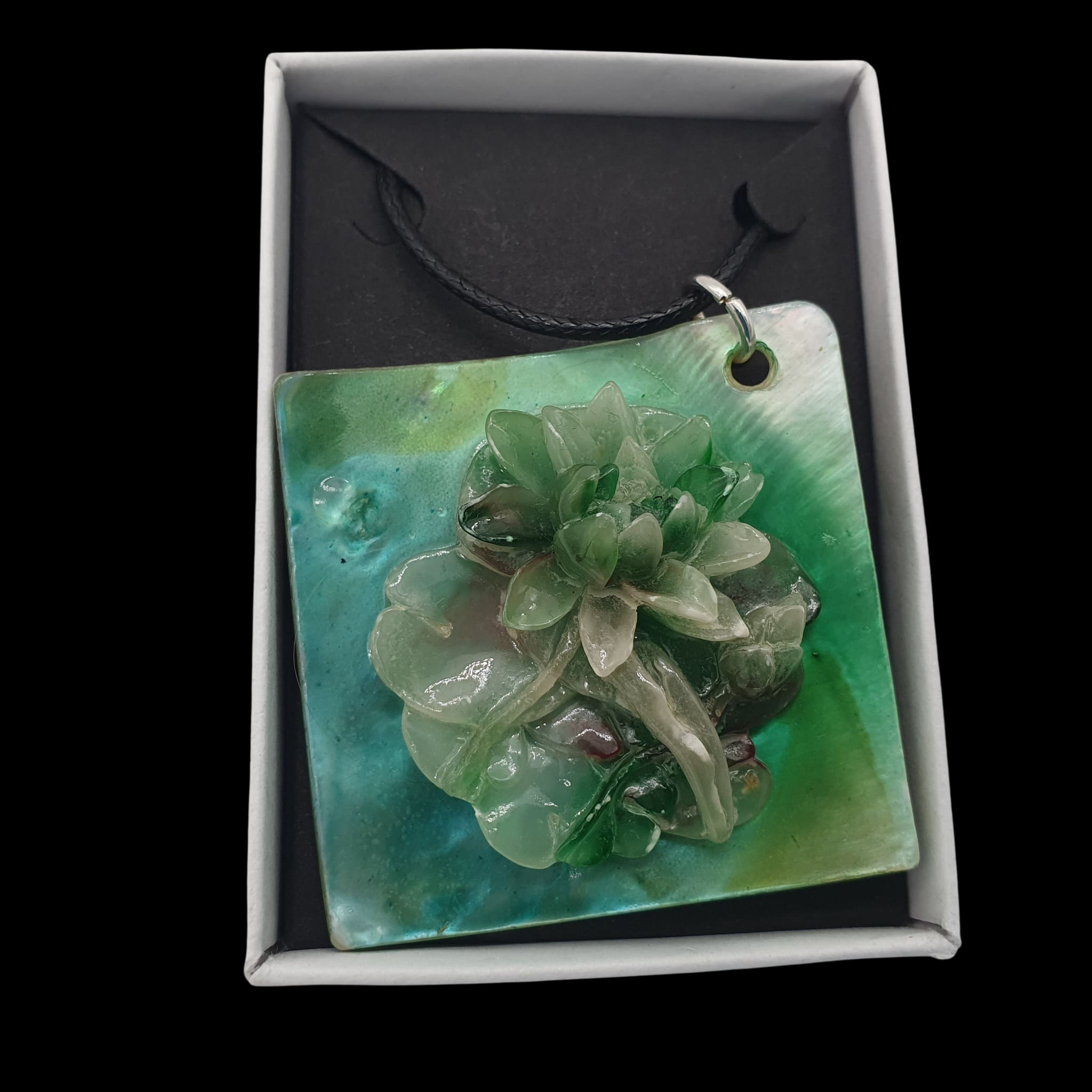 Shell Floral Necklace 3d Green Pendant Charm Handmade