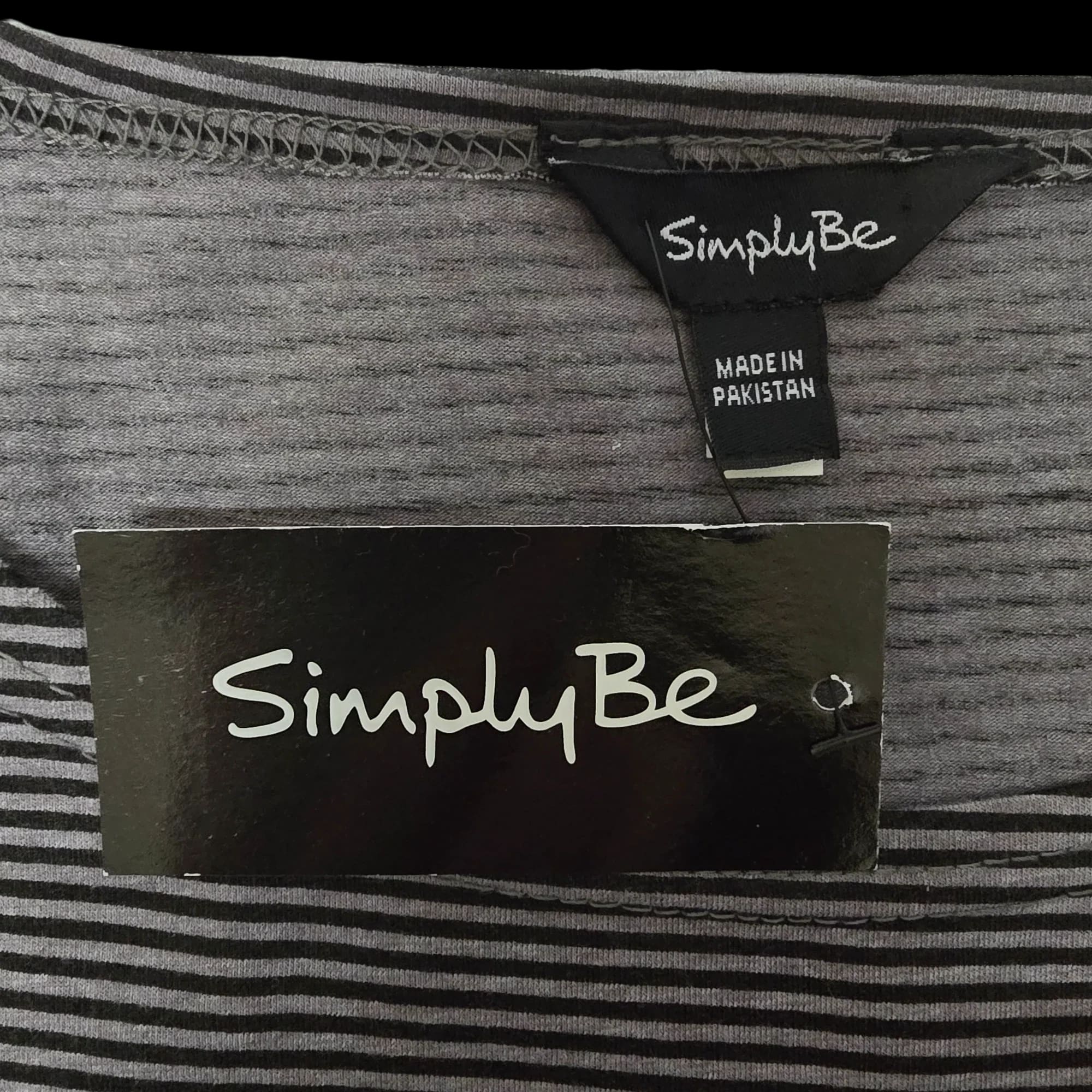 Simply Be Black Grey Striped Midi T-Shirt Dress UK 18 New