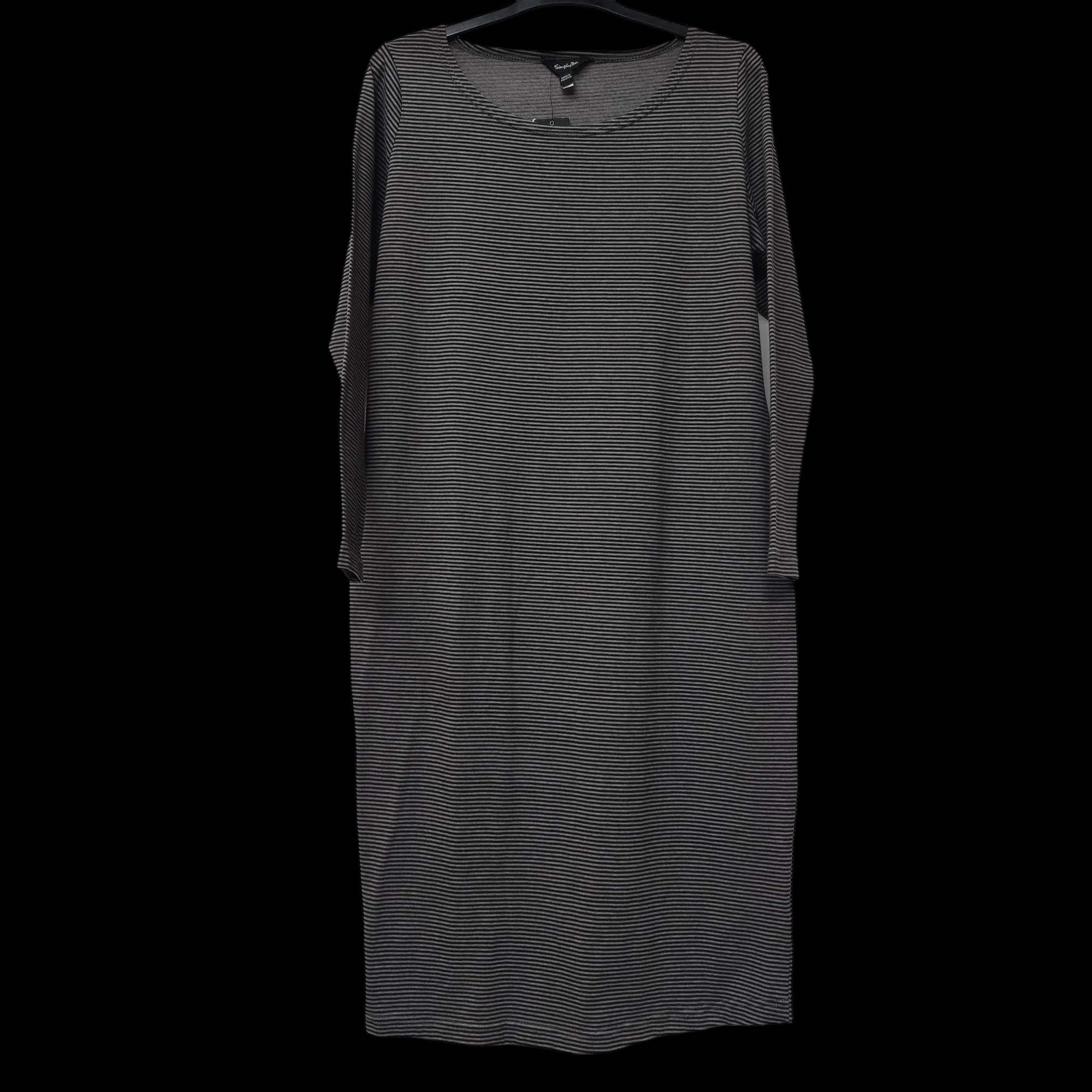 Simply Be Black Grey Striped Midi T-Shirt Dress UK 18 New