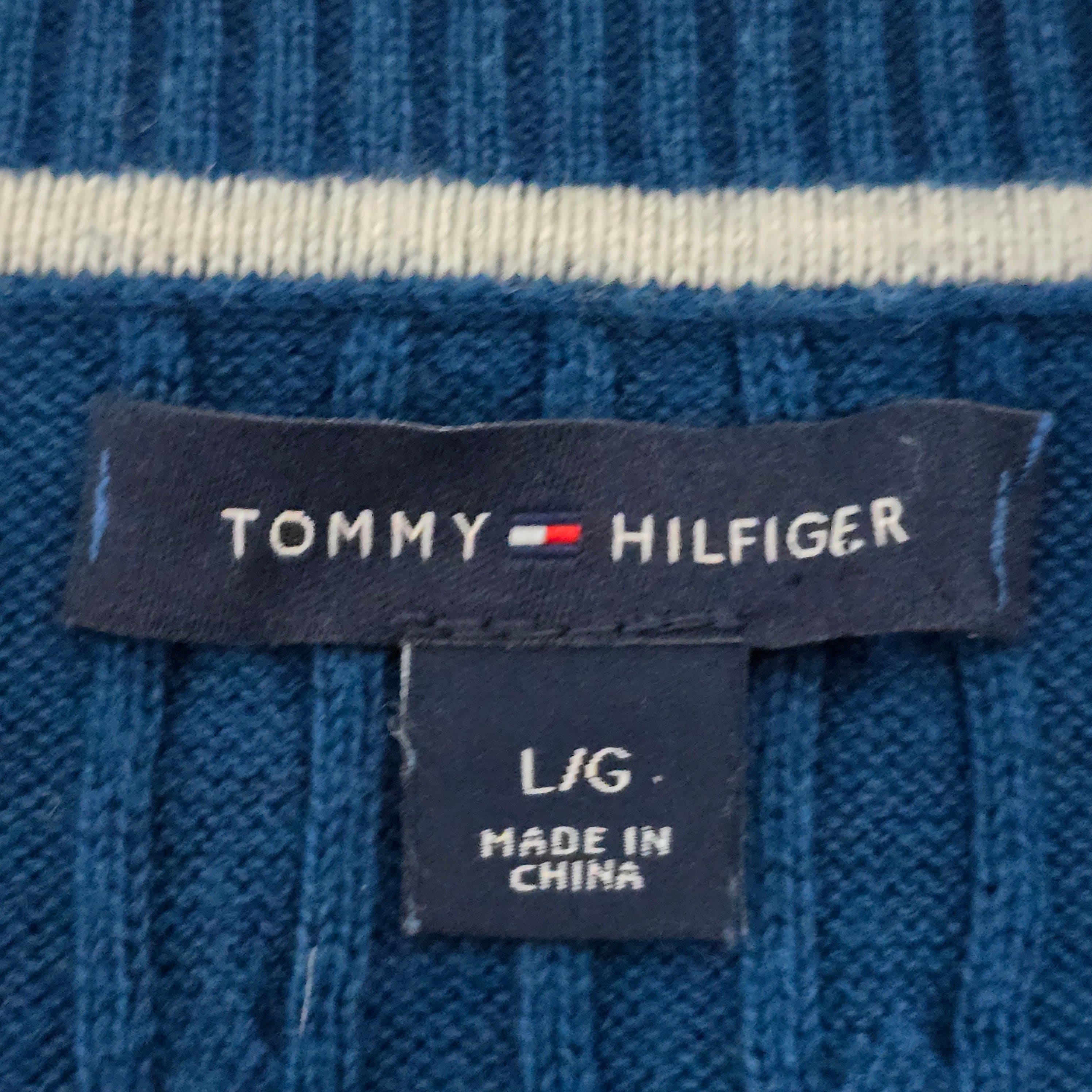 Tommy Hilfiger Aqua V Neck Womens Thin Ribbed Jumper UK