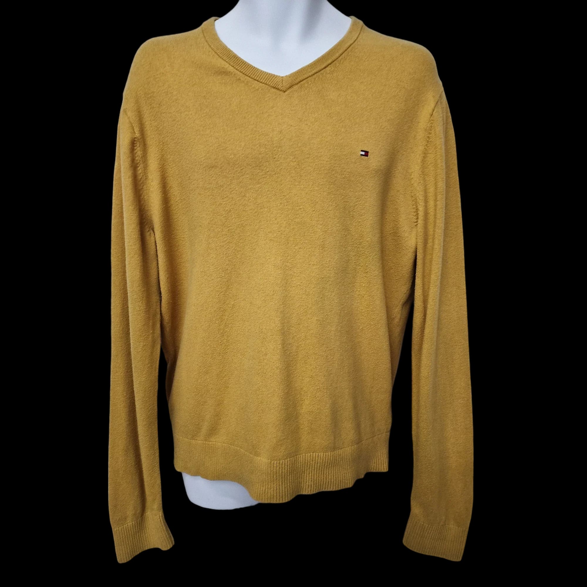 Tommy Hilfiger Mustard V Neck Unisex Thin Jumper UK Large