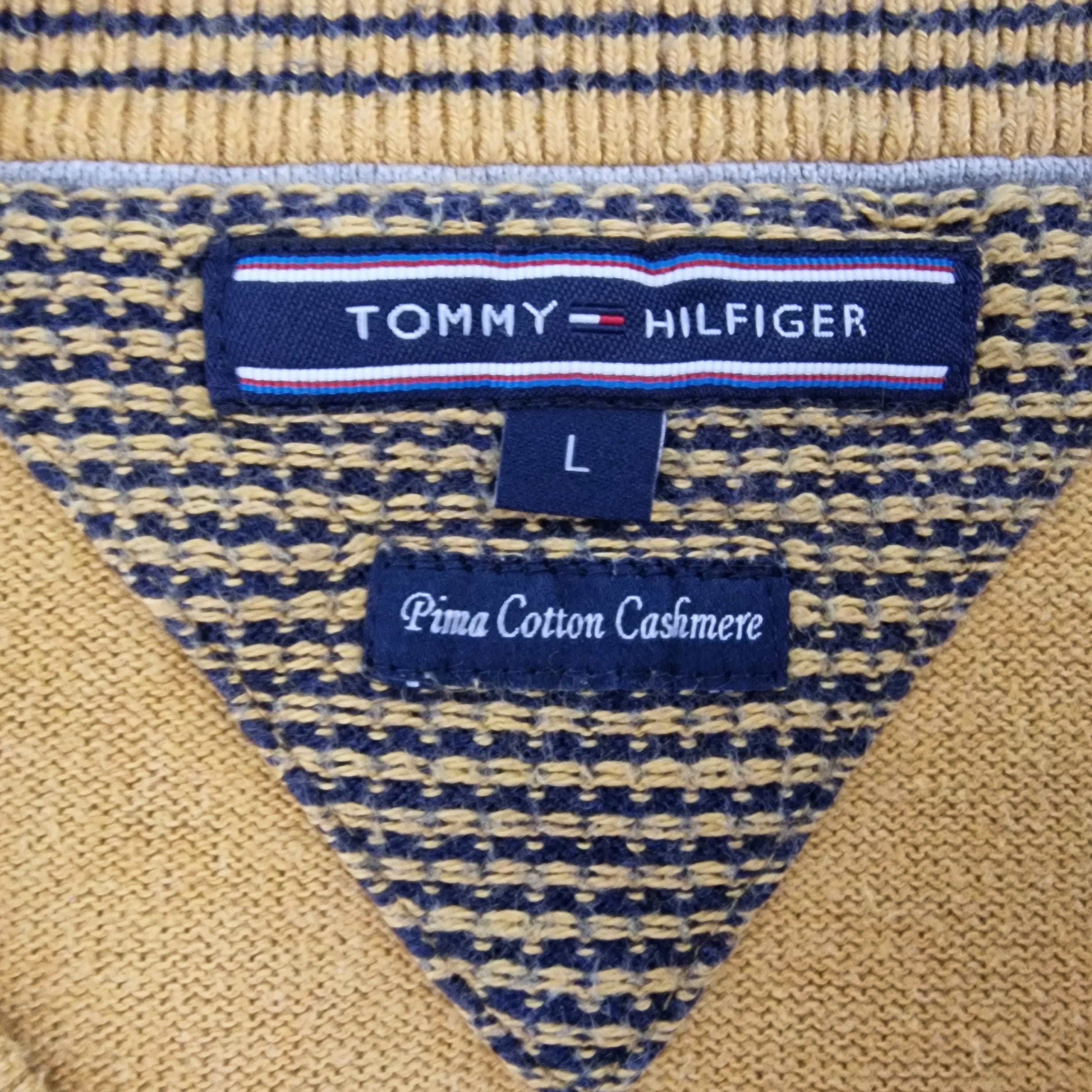 Tommy Hilfiger Mustard V Neck Unisex Thin Jumper UK Large