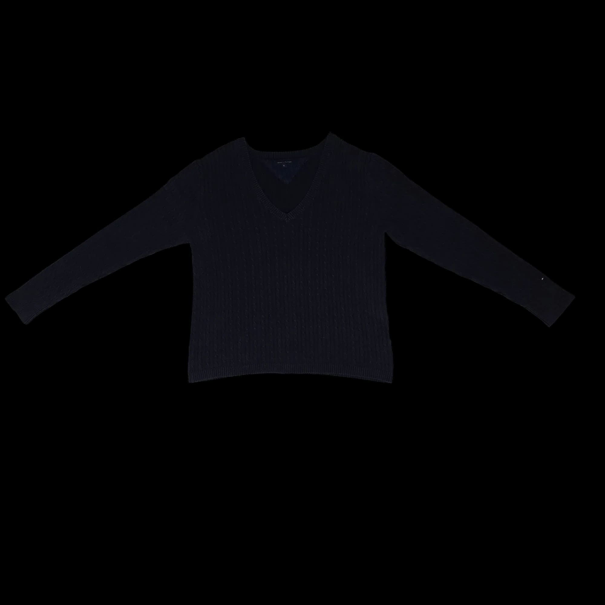 Tommy Hilfiger Navy V Neck Womens Thin Ribbed Jumper UK XL