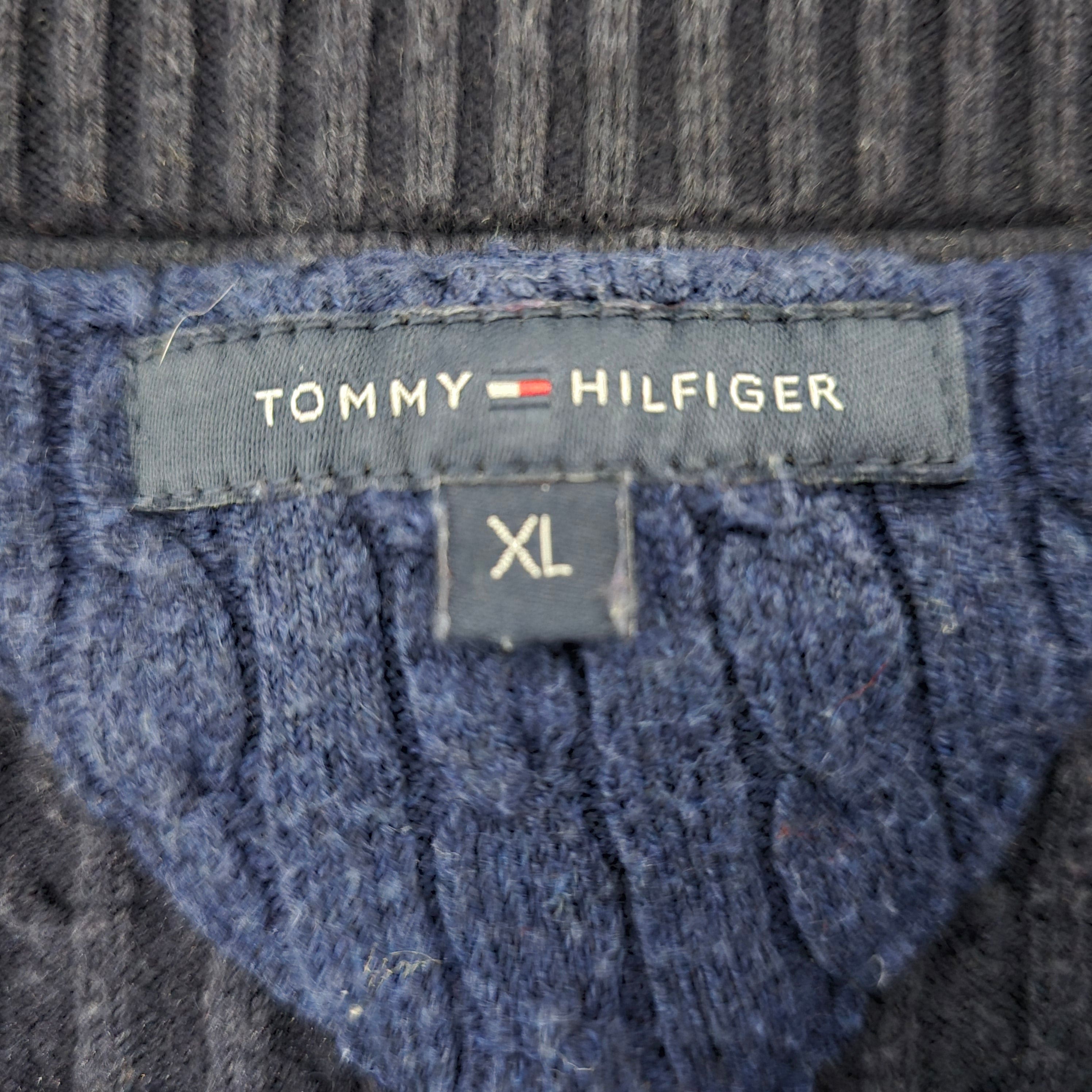 Tommy Hilfiger Navy V Neck Womens Thin Ribbed Jumper UK XL