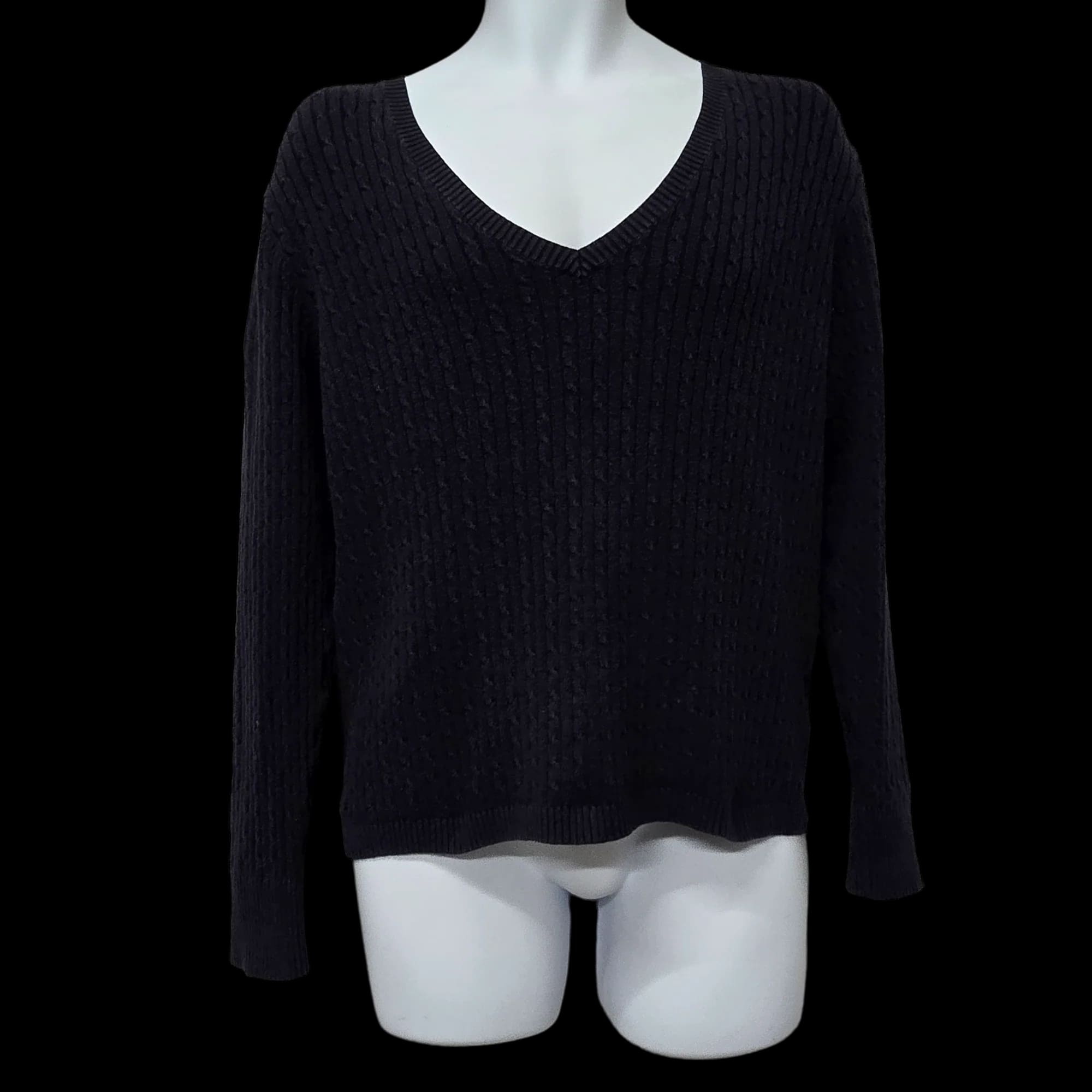 Tommy Hilfiger Navy V Neck Womens Thin Ribbed Jumper UK XL