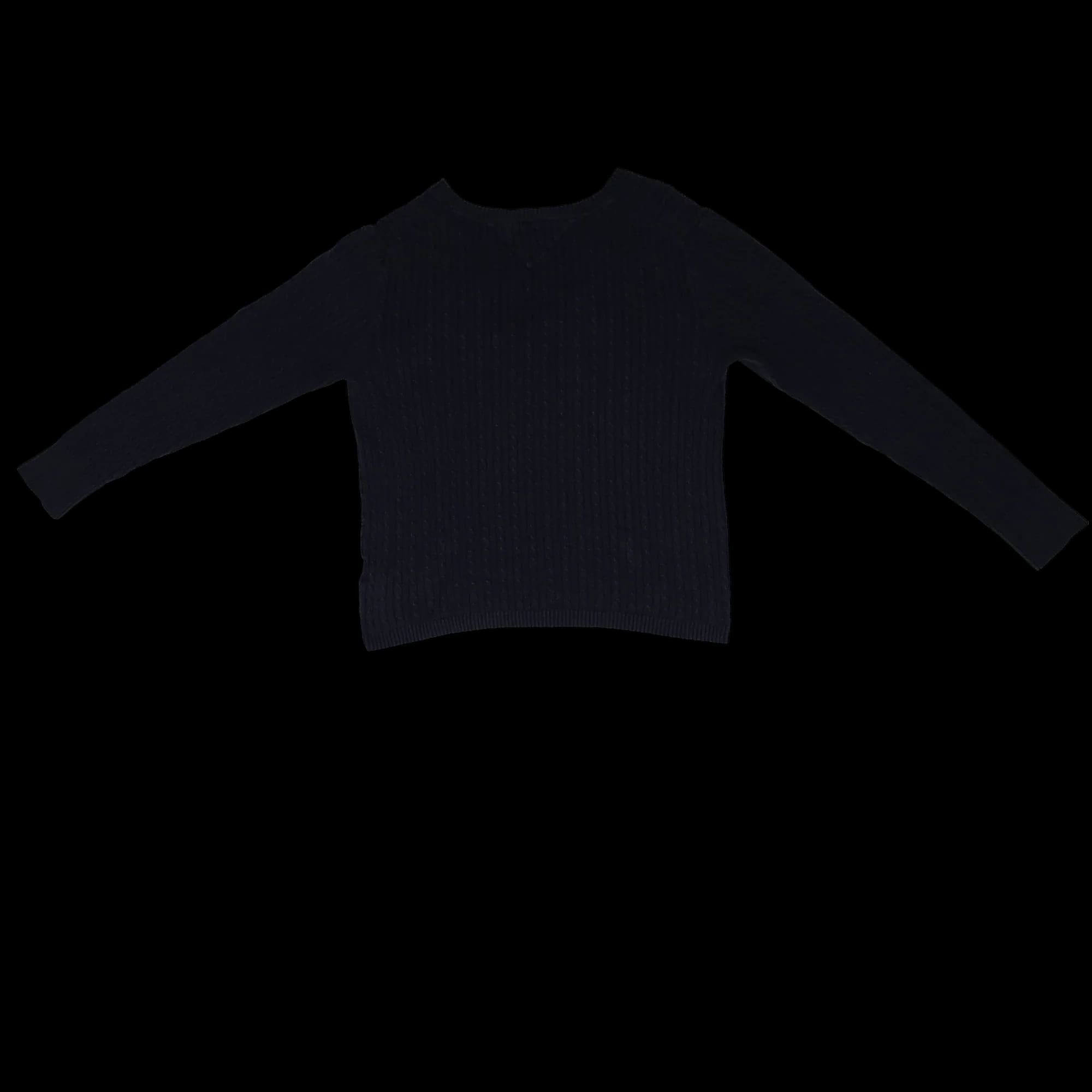 Tommy Hilfiger Navy V Neck Womens Thin Ribbed Jumper UK XL