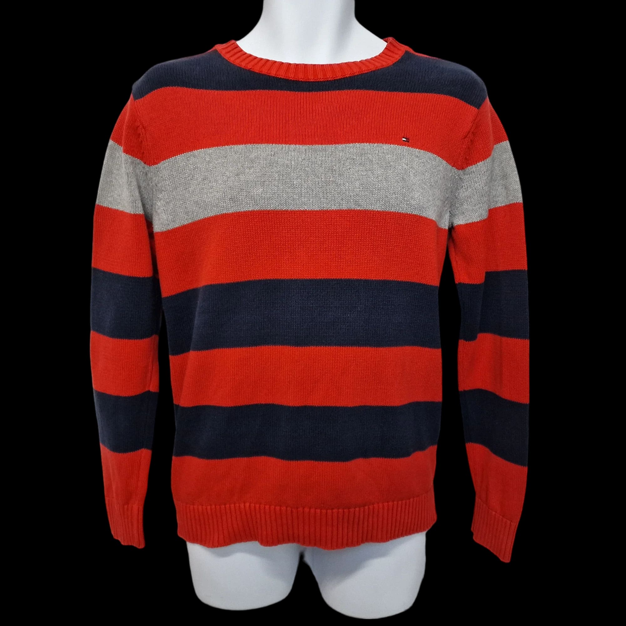 Tommy Hilfiger Red Blue Grey Stripped Crew Neck Unisex