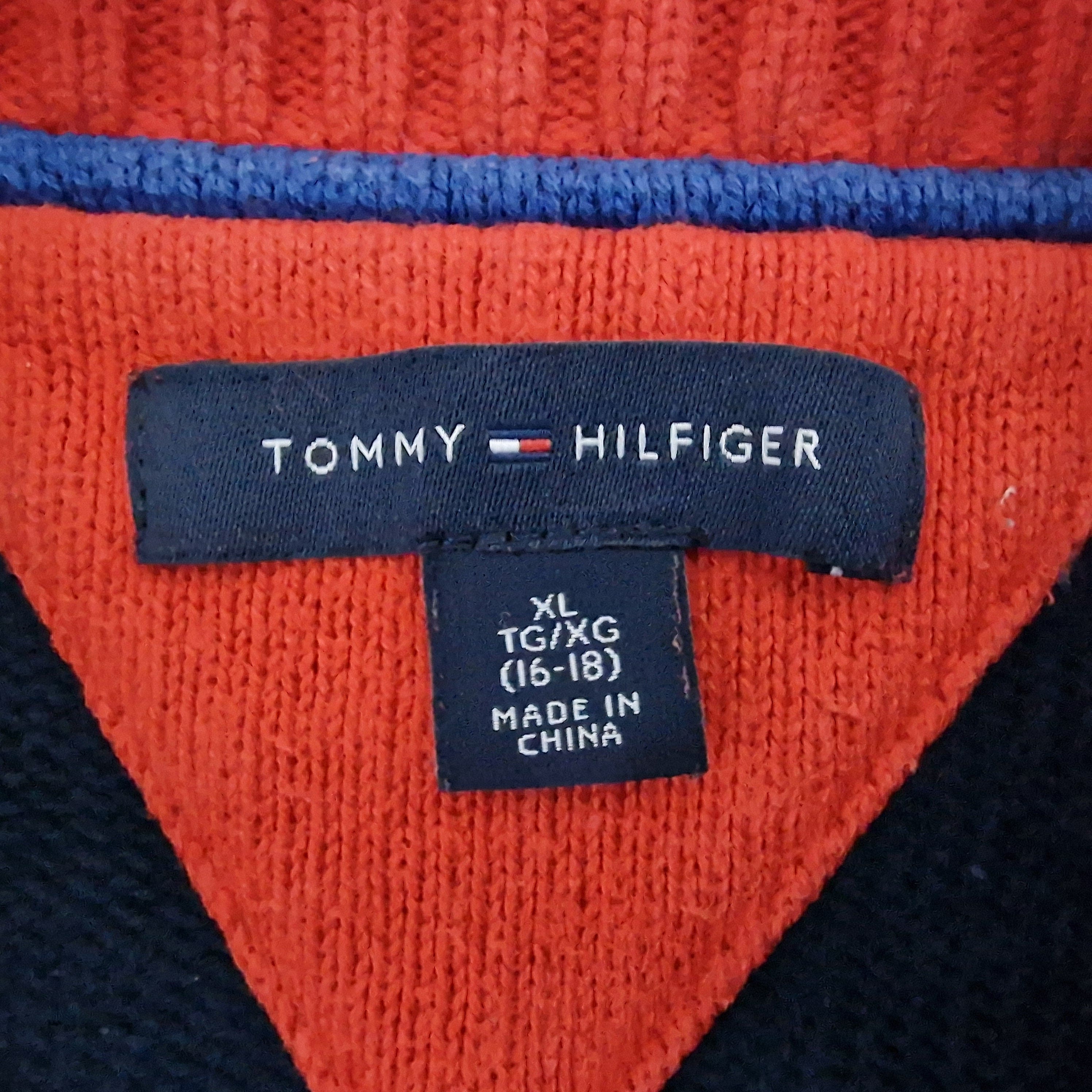 Tommy Hilfiger Red Blue Grey Stripped Crew Neck Unisex