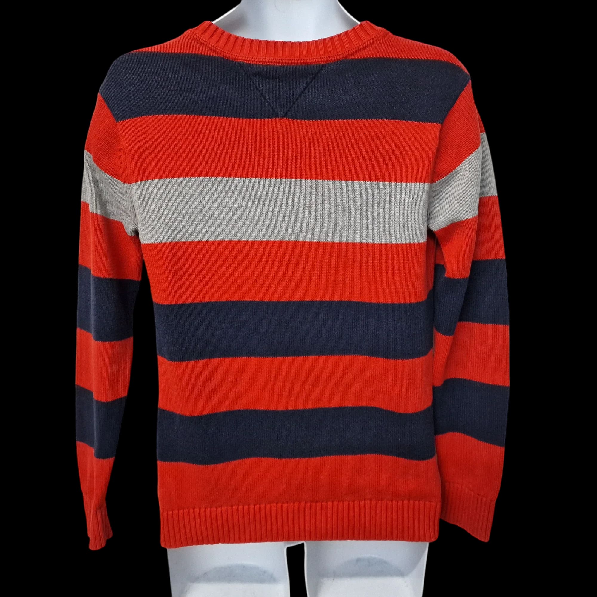 Tommy Hilfiger Red Blue Grey Stripped Crew Neck Unisex