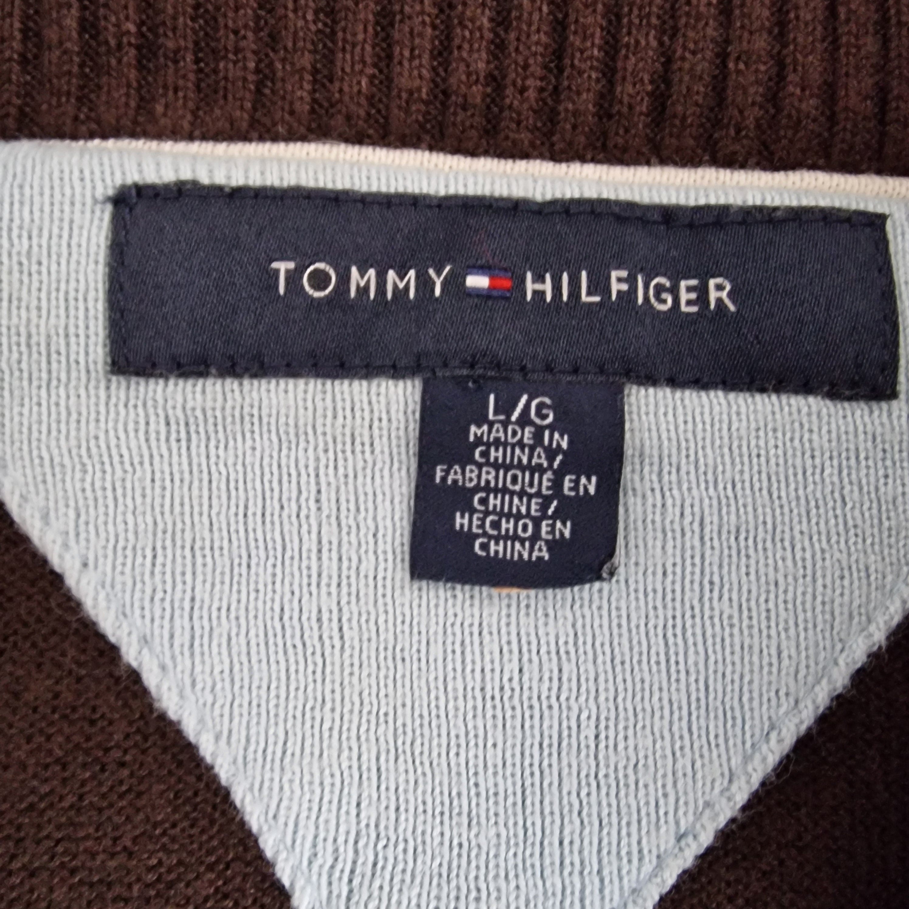 Tommy Hilfiger Unisex Brown 1/4 Zip Thin Jumper UK Large