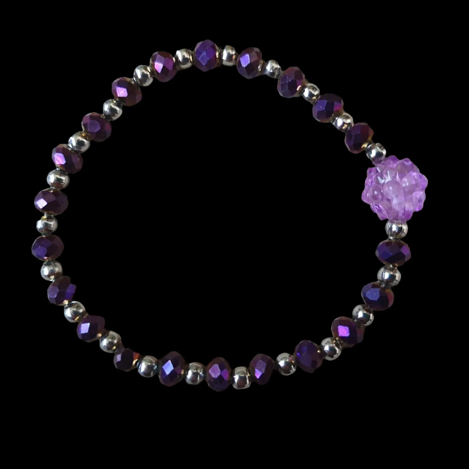 Unique Handmade Crafted Beaded Bracelet Purple Silver Gift