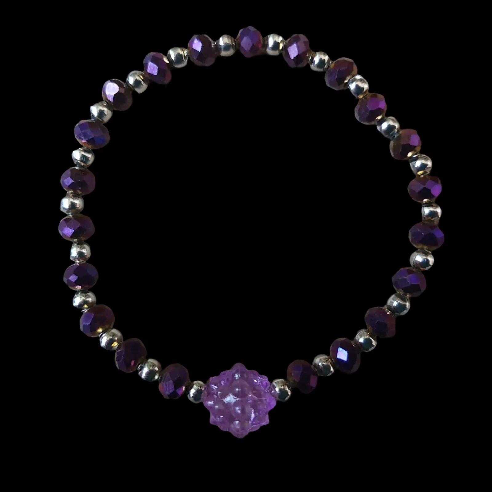 Unique Handmade Crafted Beaded Bracelet Purple Silver Gift