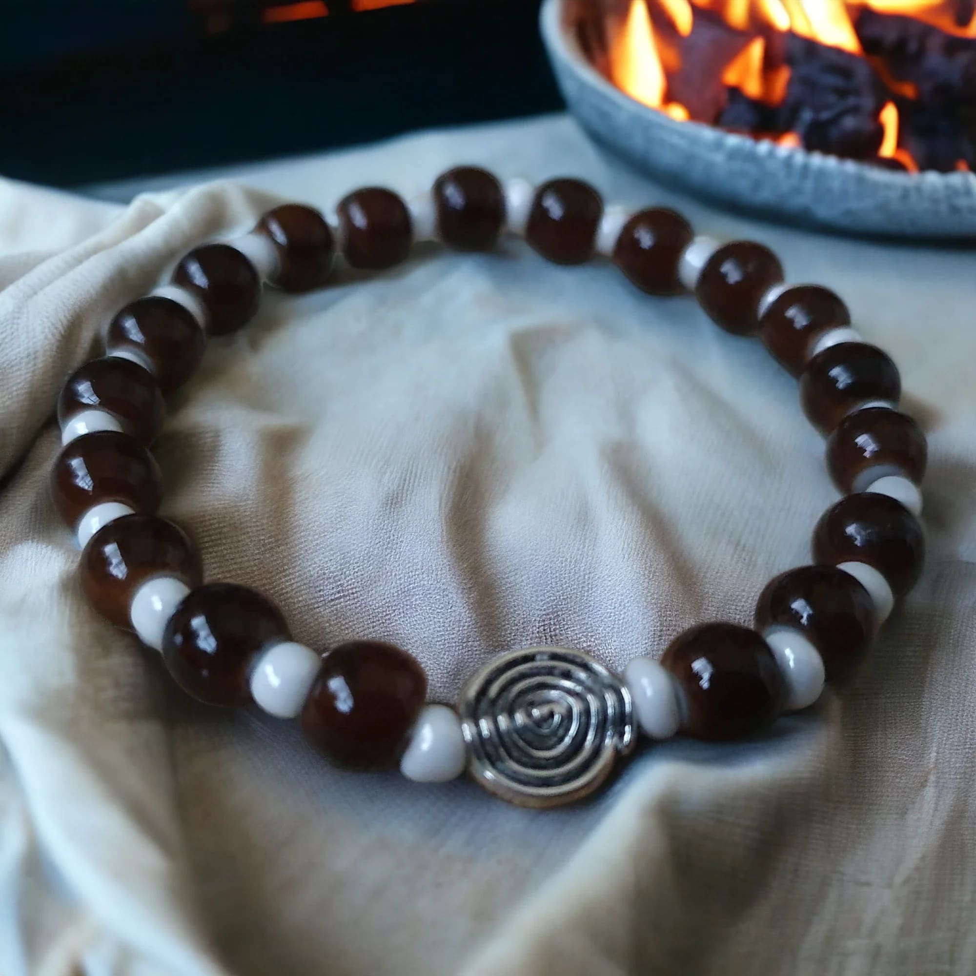 Unique Handmade Crafted Beaded Bracelet Spiral Charm Gift