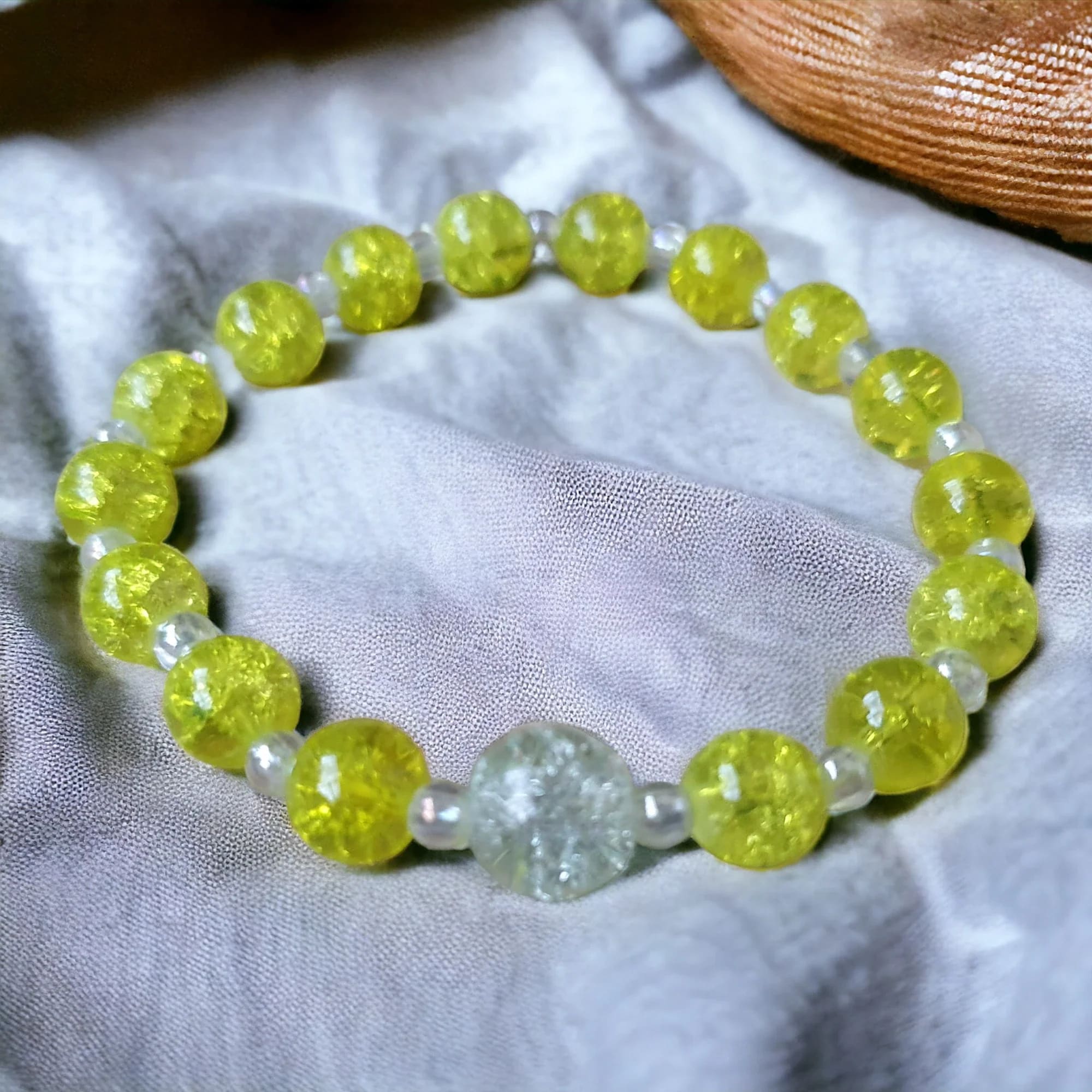 Unique Handmade Crafted Beaded Bracelet Yellow Gift