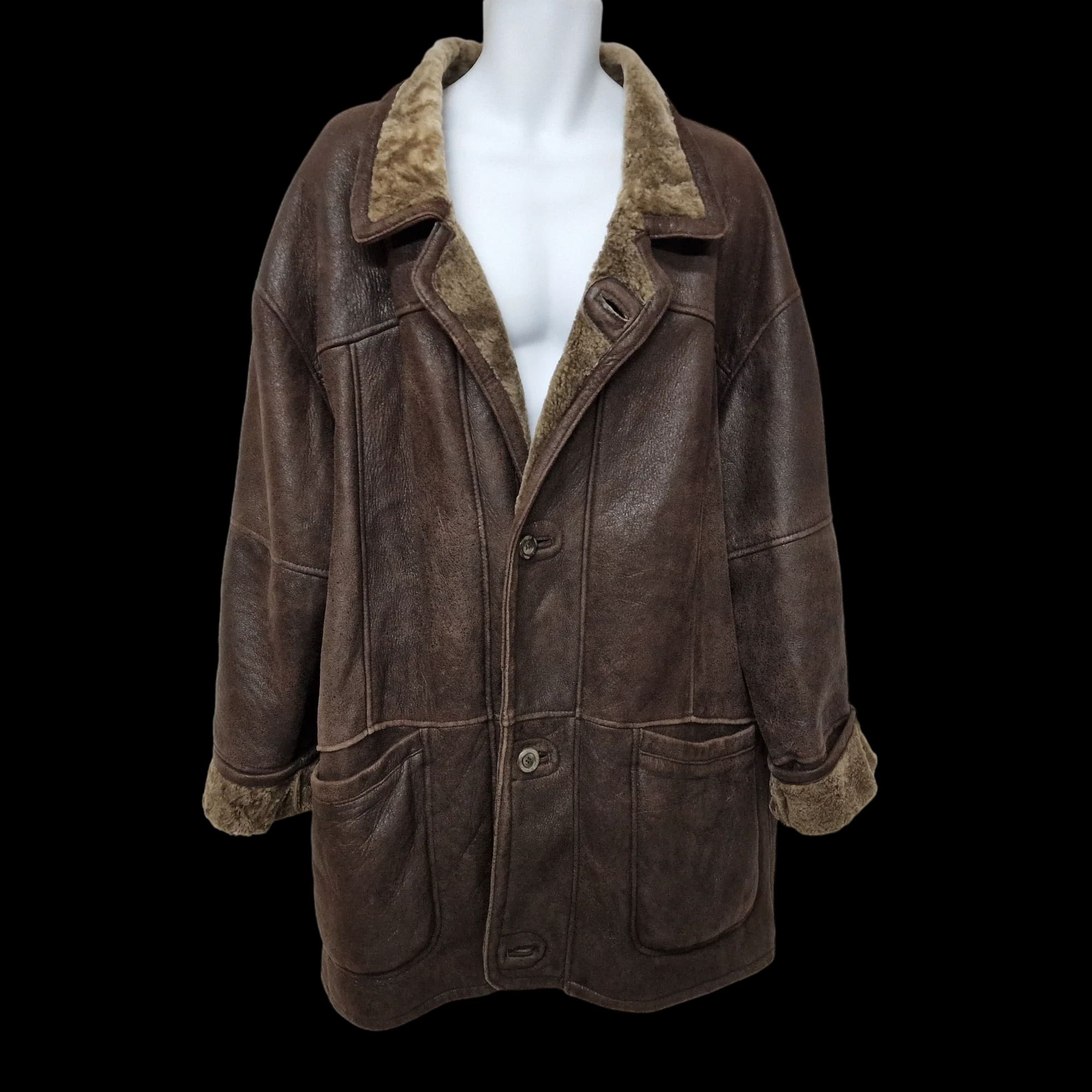 Van Johnson Vintage Dark Brown Leather Sheepskin Shearling