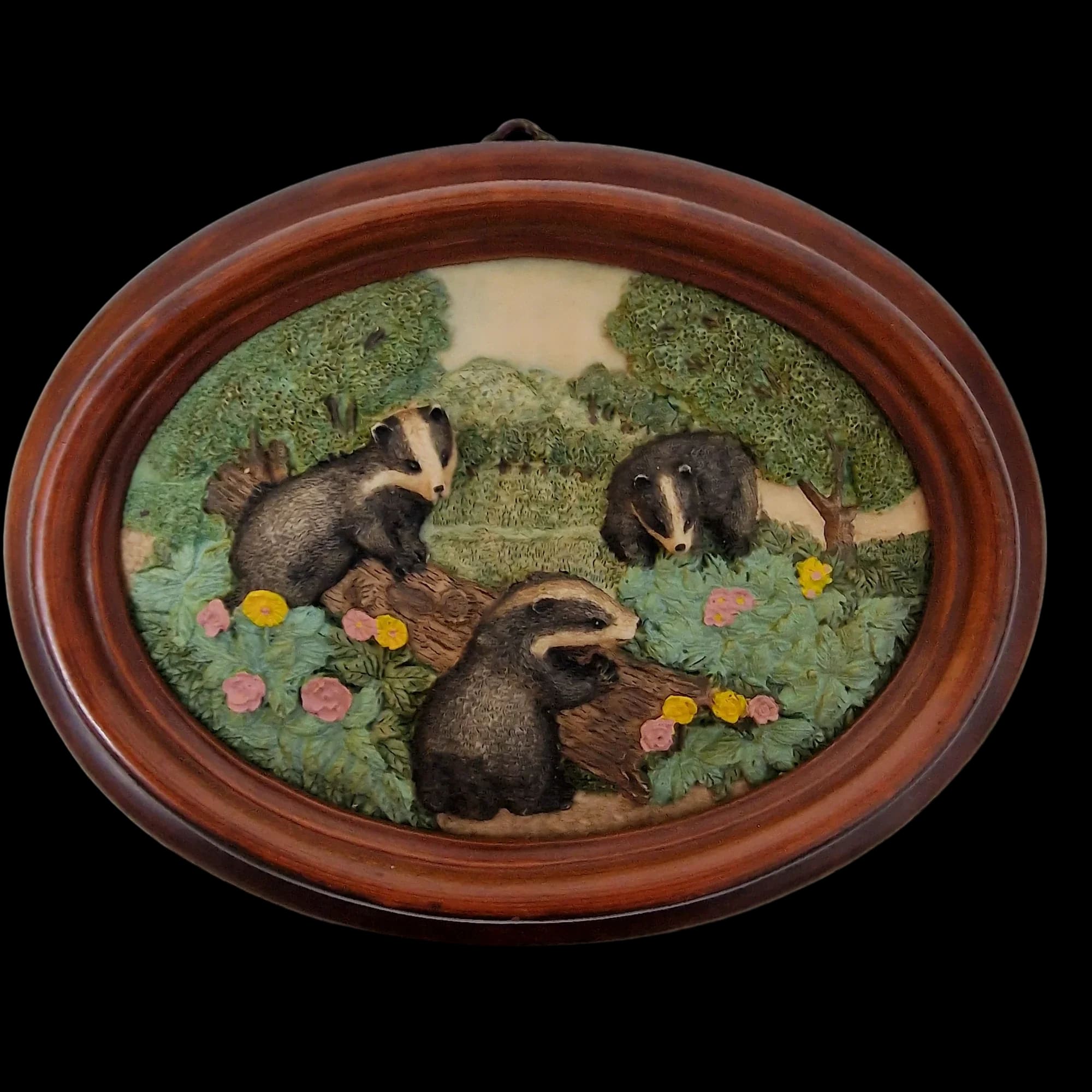 Vintage 3d Framed Oval Badger Ceramic Plaque - TipTop Deals