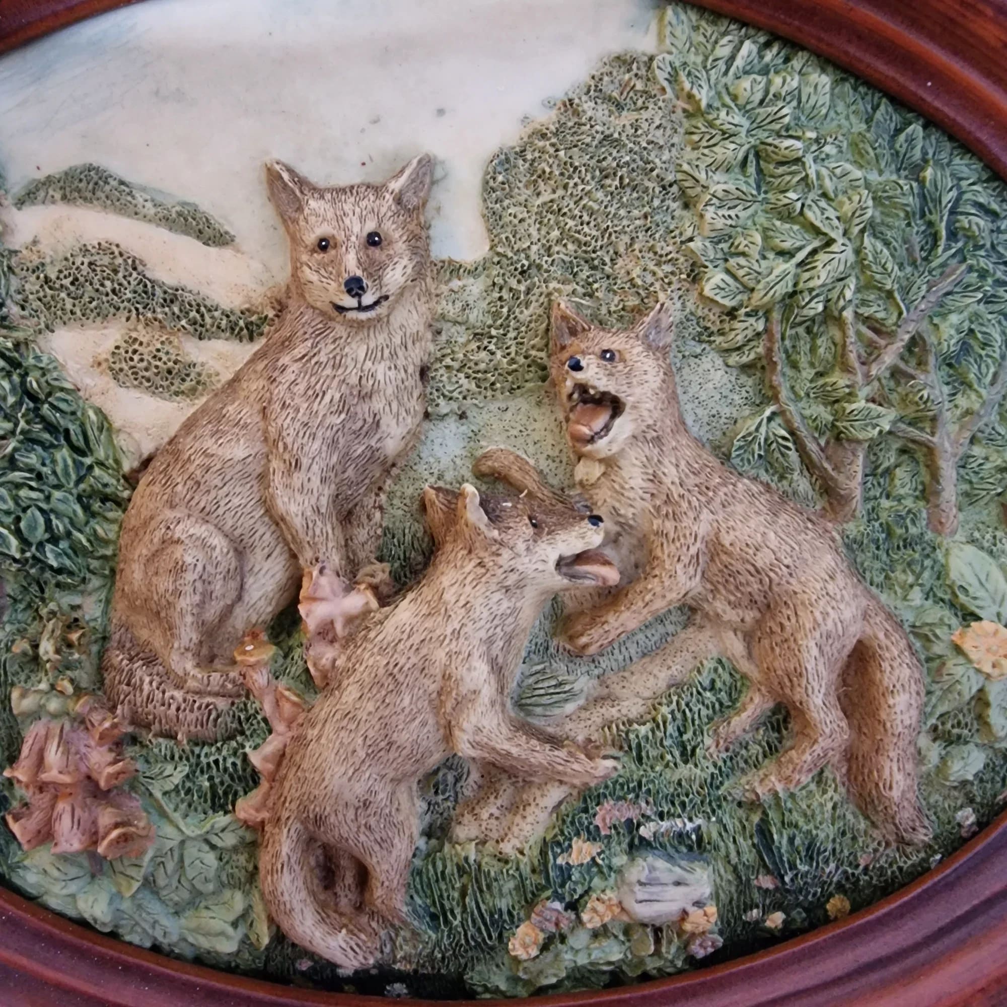 Vintage 3d Framed Oval Fox Ceramic Plaque - TipTop Deals UK