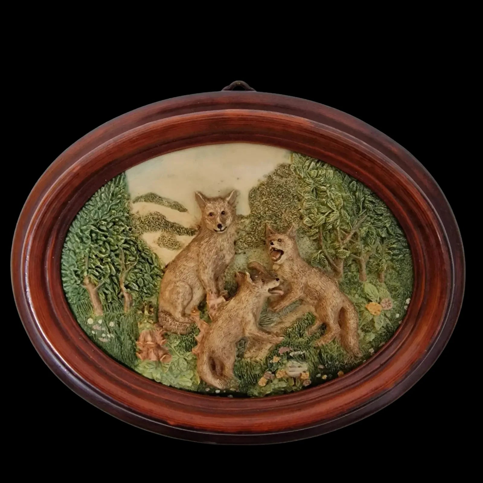 Vintage 3d Framed Oval Fox Ceramic Plaque - TipTop Deals UK