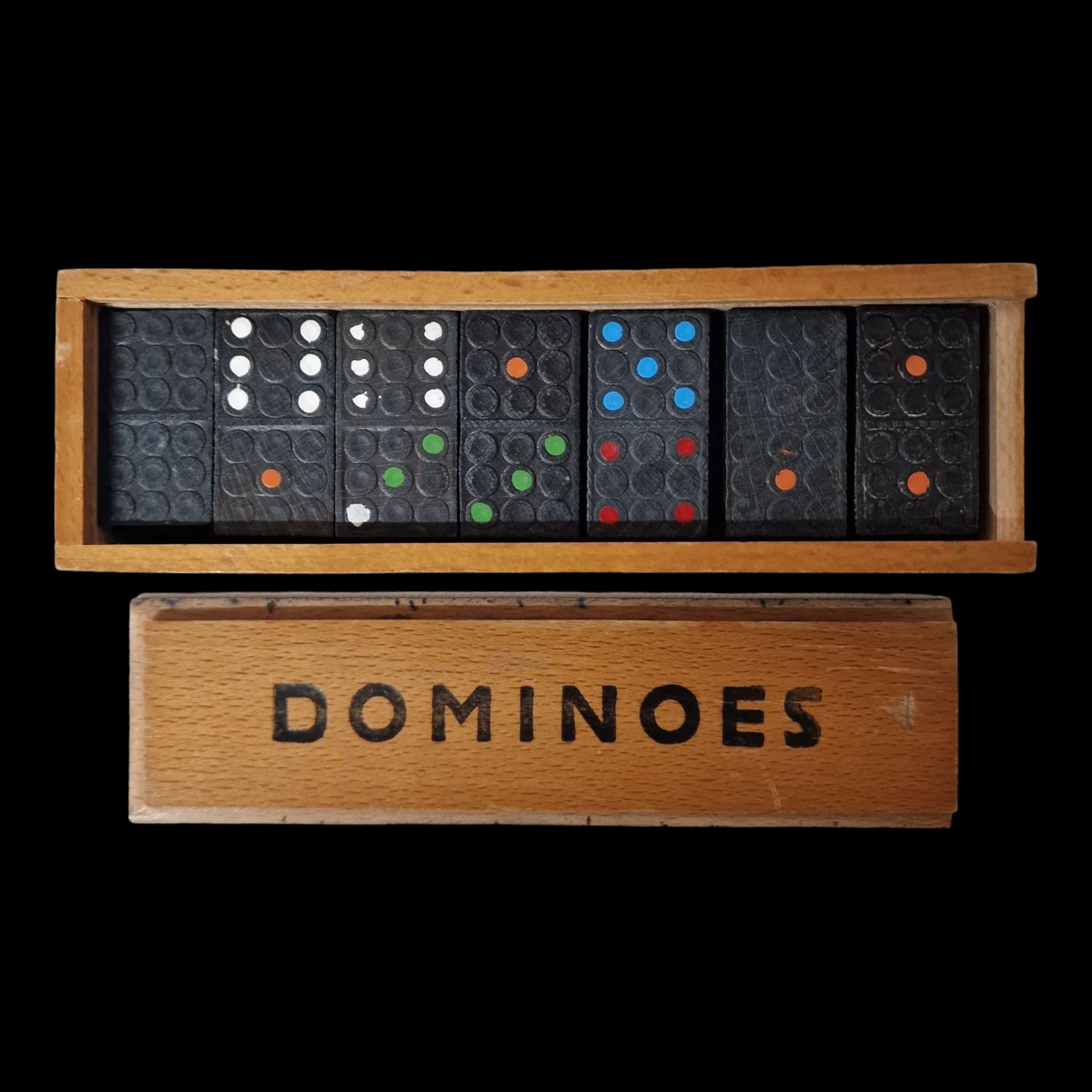 Vintage Boxed Dominoes Coloured Dots Board Game - Games