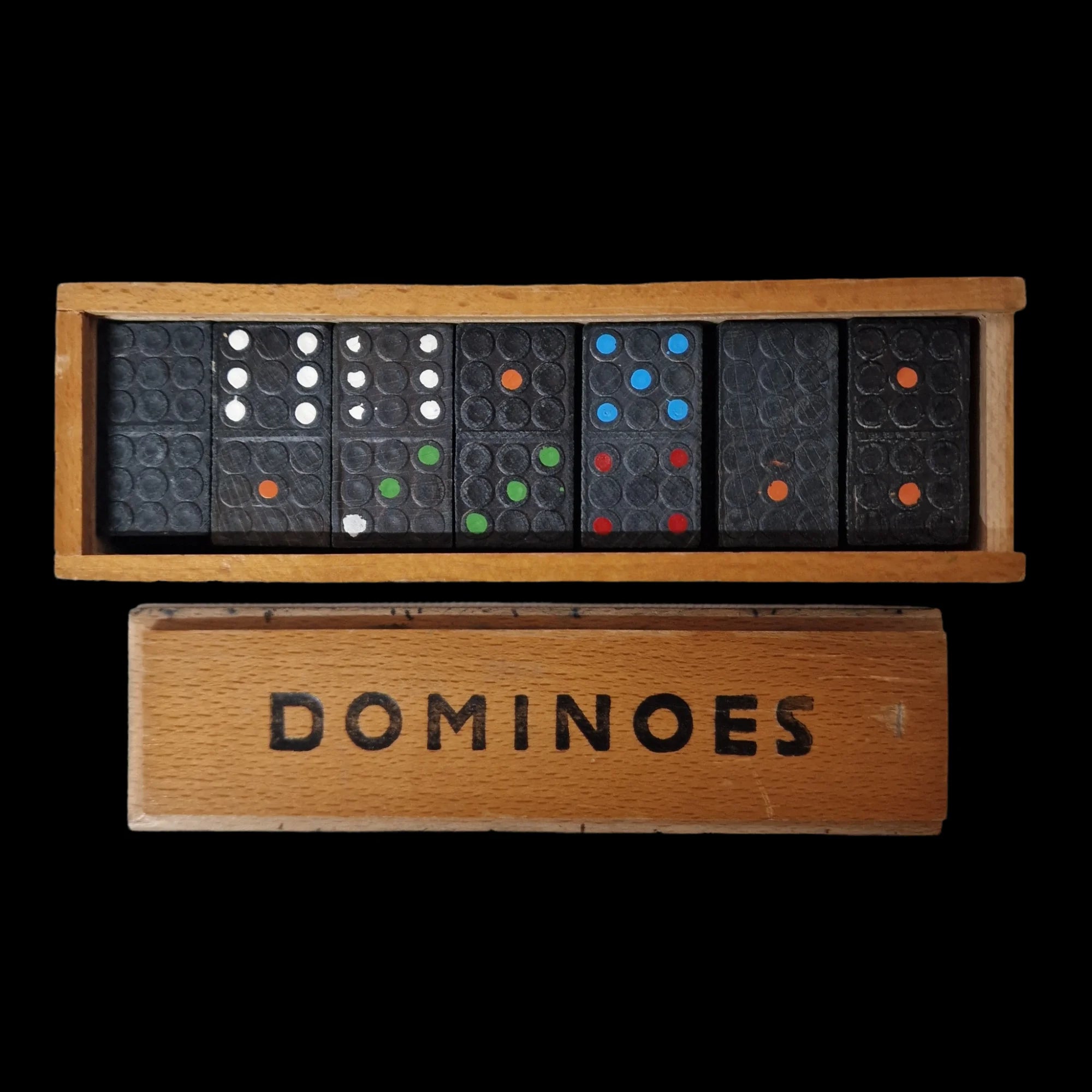 Vintage Boxed Dominoes Coloured Dots Board Game - Games