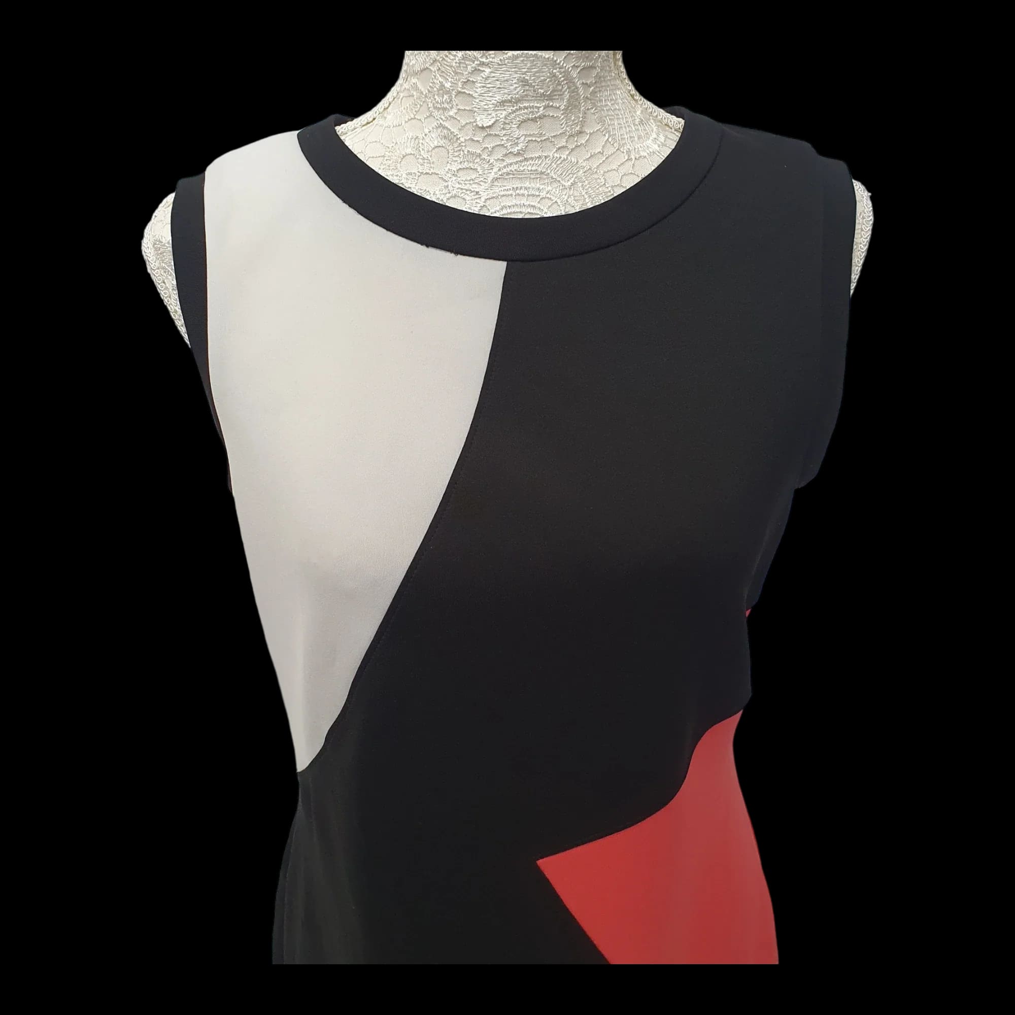 Vintage Colour Block Sheath Dress Black Red White UK 10