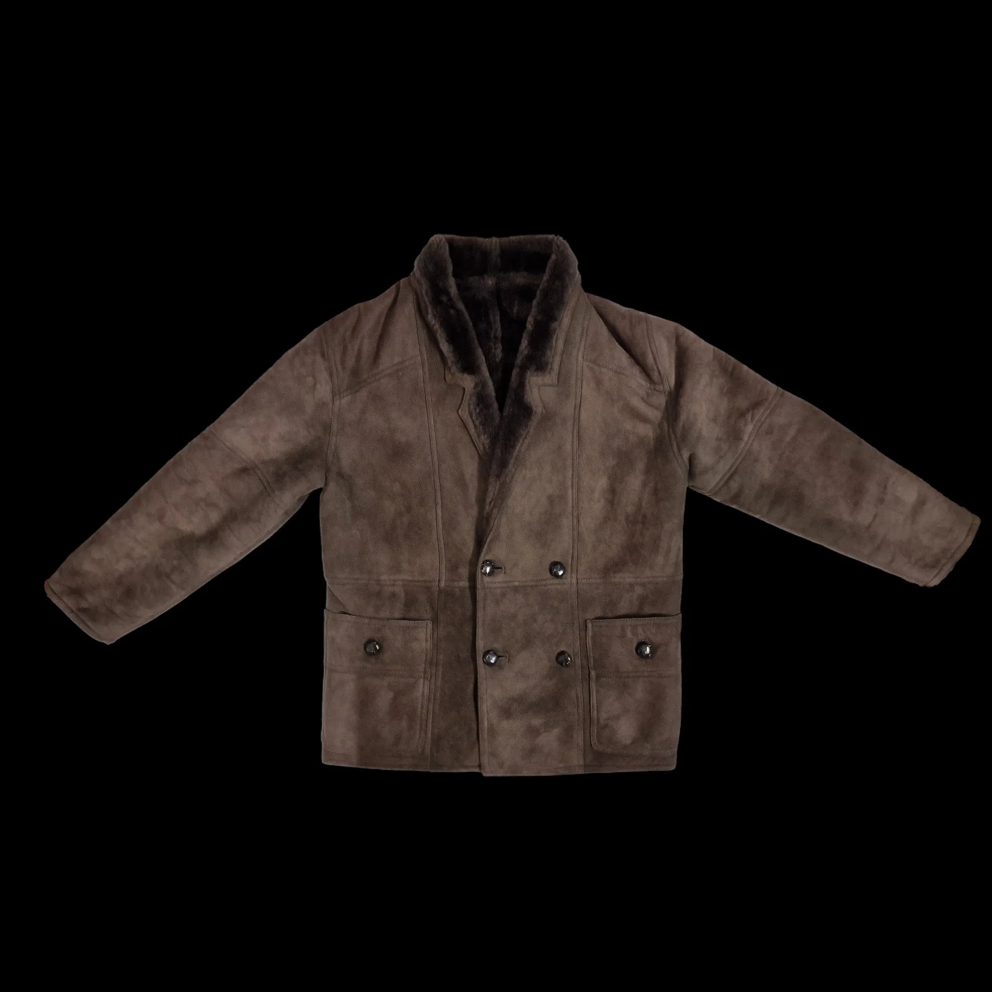Vintage Dark Brown Leather Sheepskin Shearling Coat Size 46
