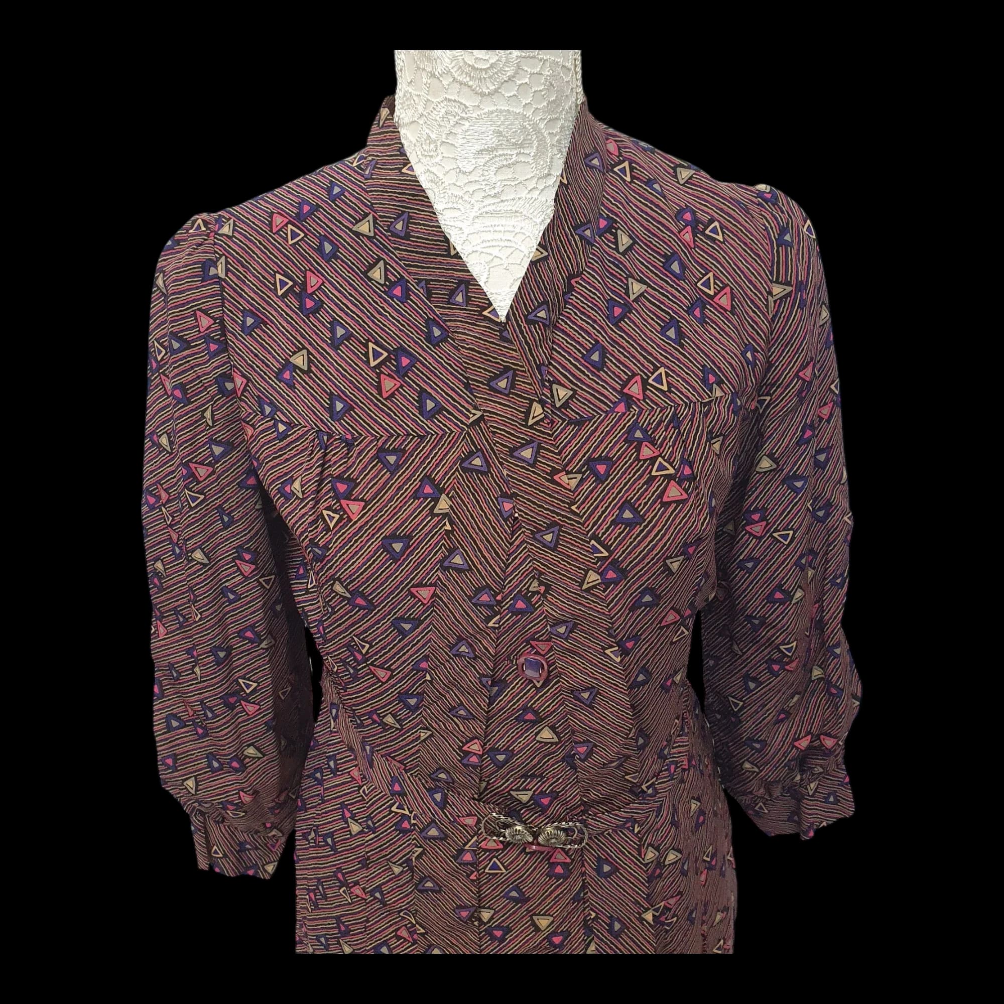 Vintage Dress Purple Triangle Pattern Small Includes Belt