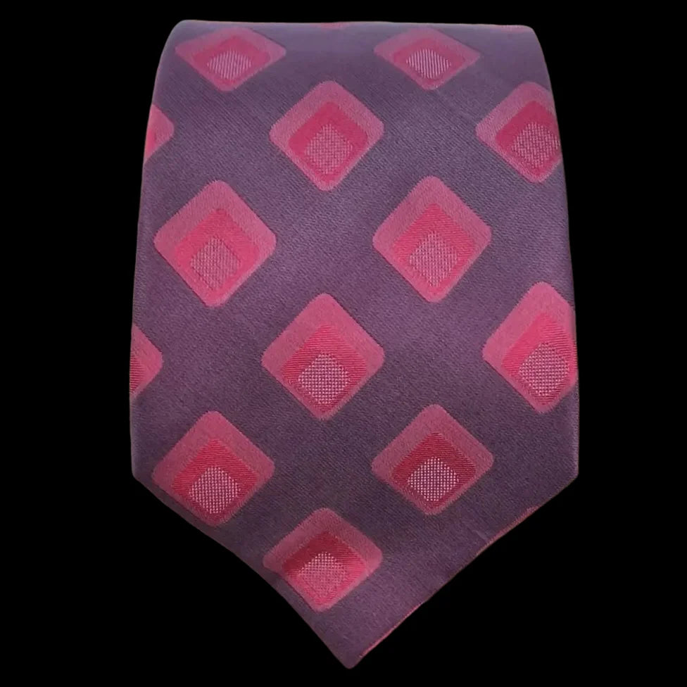 Vintage Silk Geometric Purple And Pink Necktie - Ties