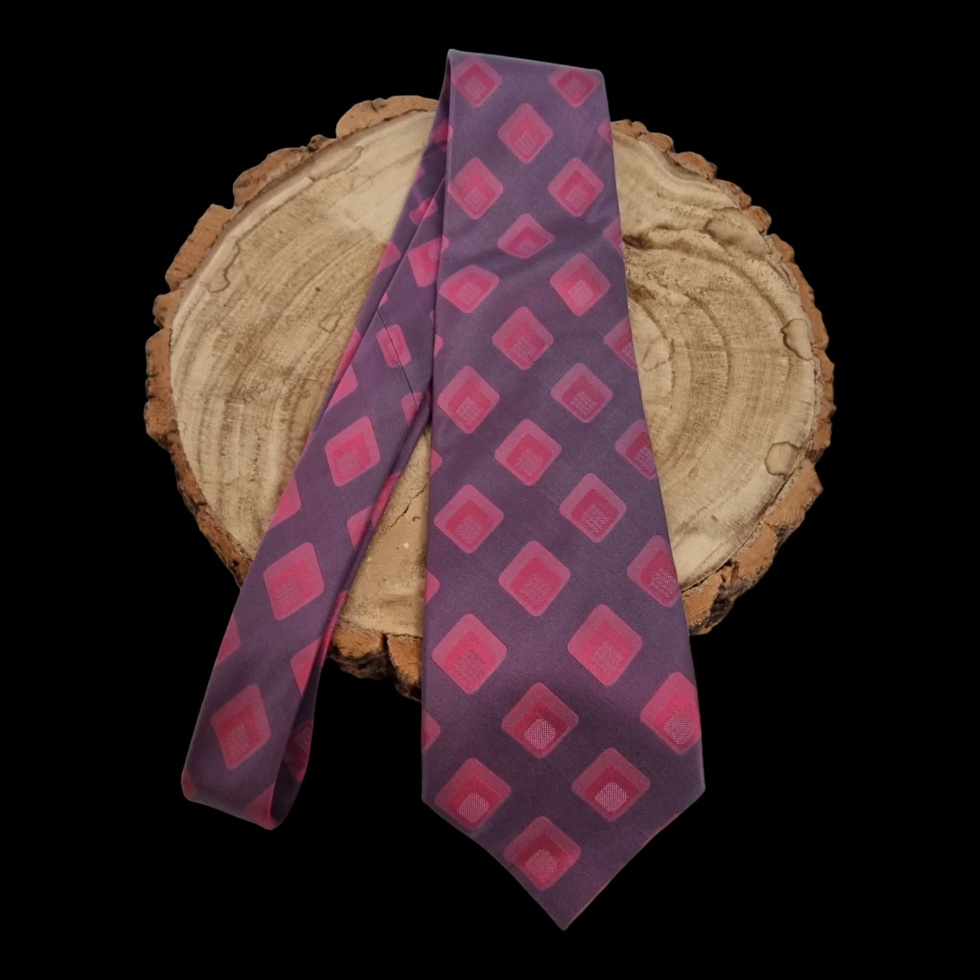 Vintage Silk Geometric Purple And Pink Necktie - Ties