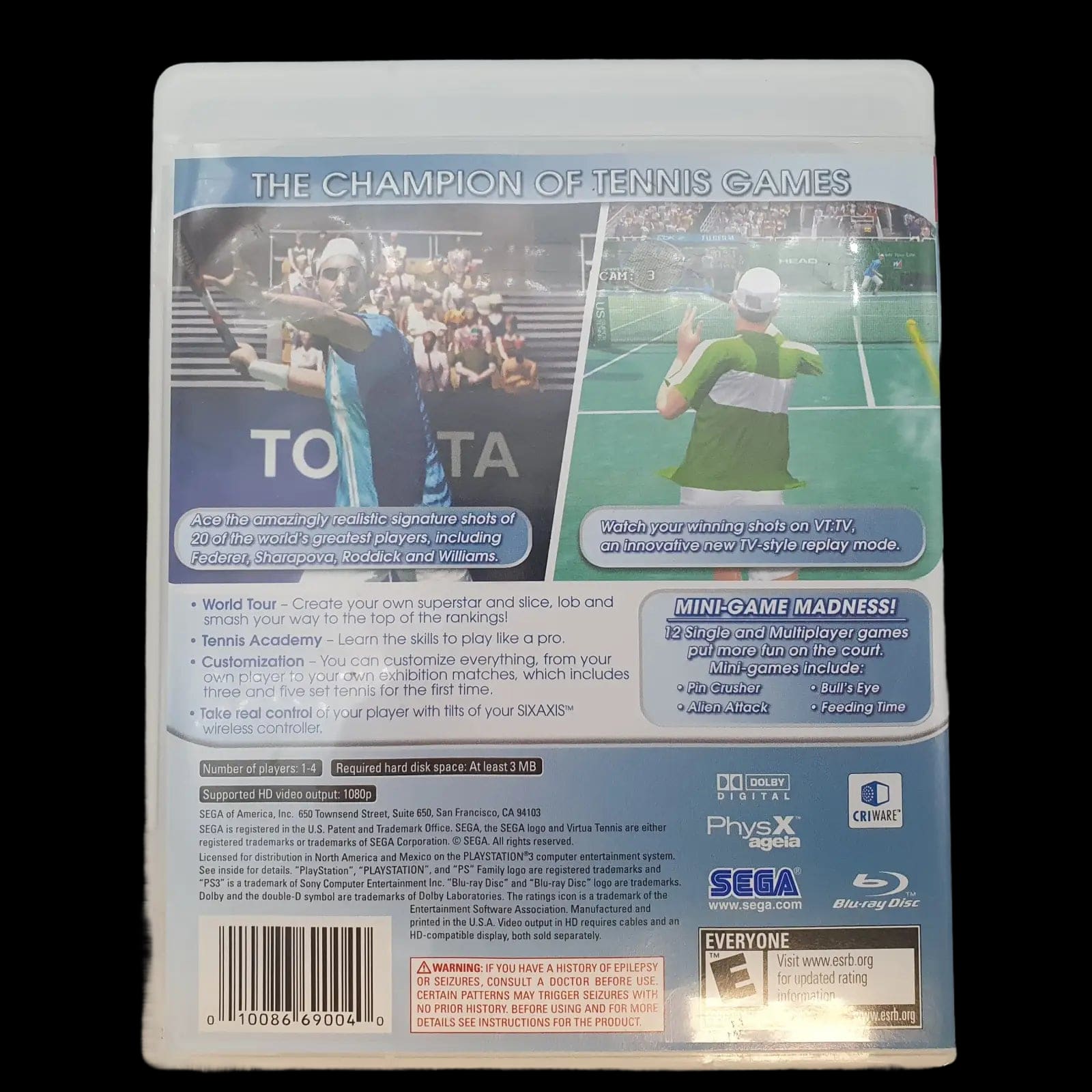 Virtua Tennis 3 Sony Playstation Sega 2007 Video Game Cib