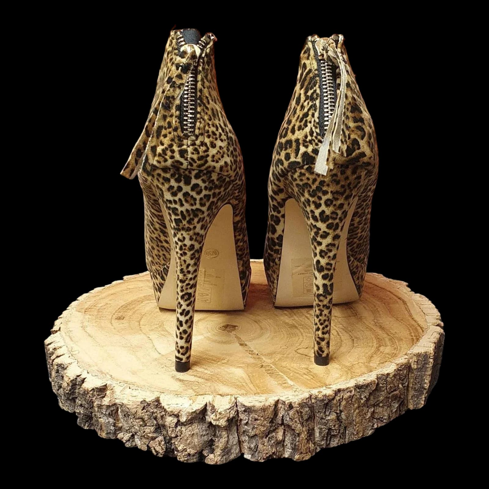 Womens Atmosphere Black Brown Leopard Print Heels UK 6