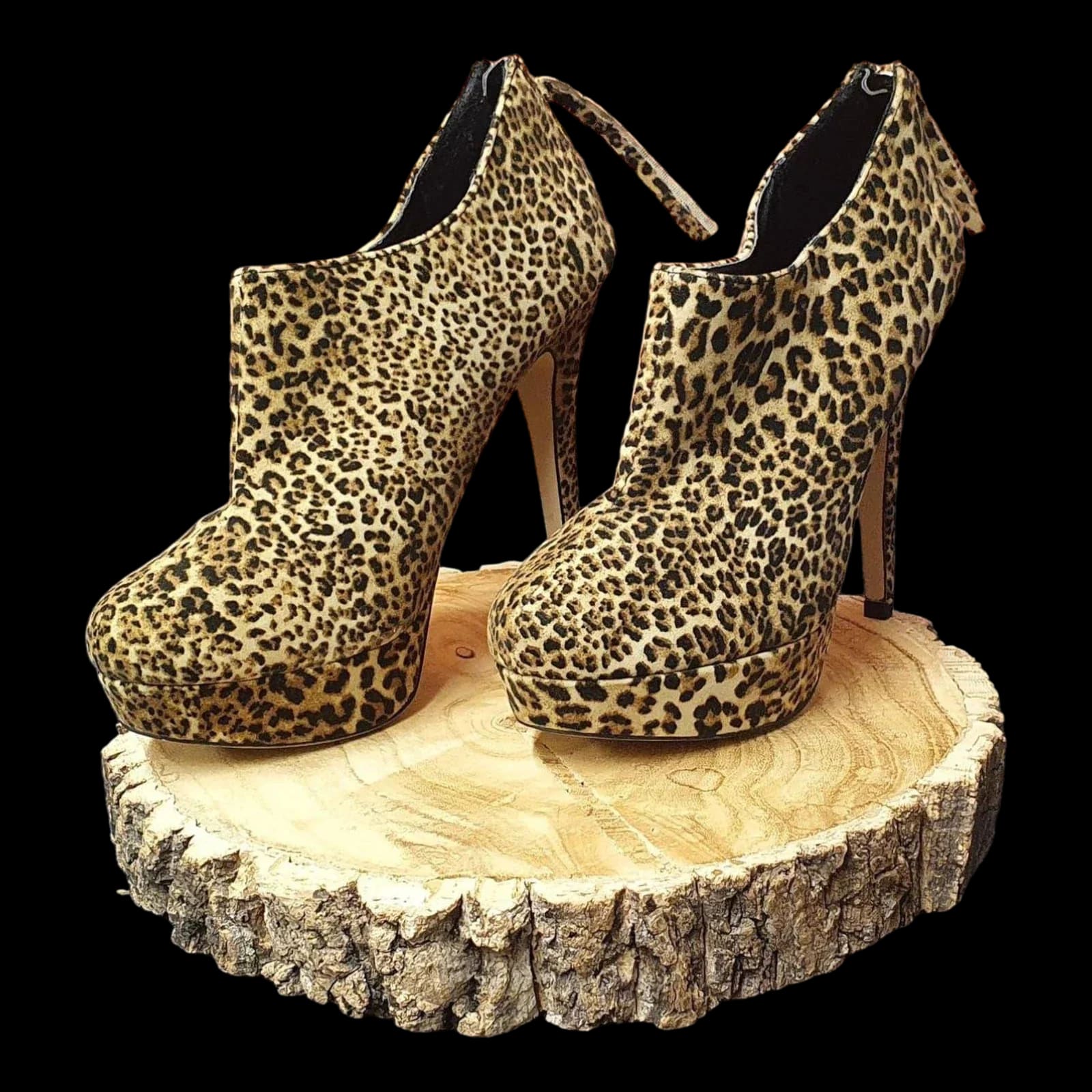 Womens Atmosphere Black Brown Leopard Print Heels UK 6